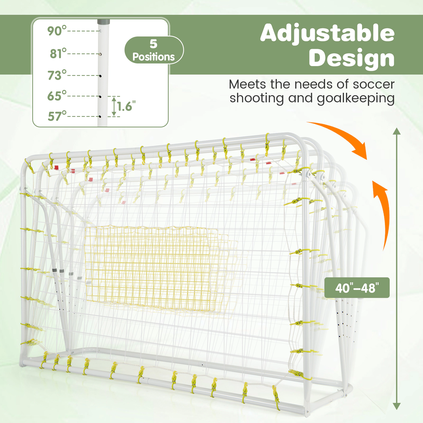 SUGIFT Kids White 2-in-1 Soccer Goal and Rebounder with 5 Adjustable Angles 6.1-ft W 2-ft D 4-ft H Ages 6+