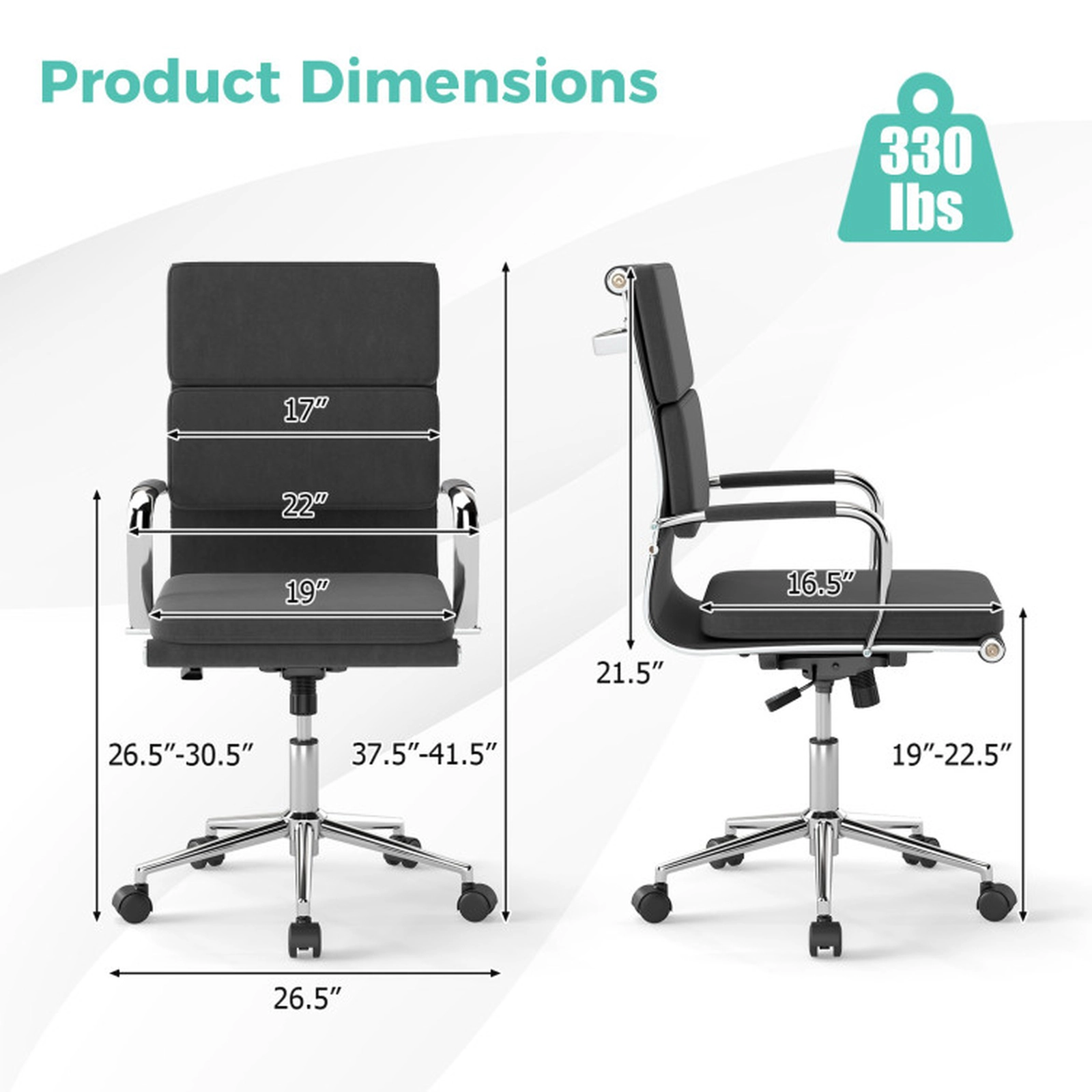 SUGIFT S-Shaped Rocking Backrest Leathaire Upholstered Office Desk Chair 26.5-in x 26.5-in x 37.5-in 330-lb Gray
