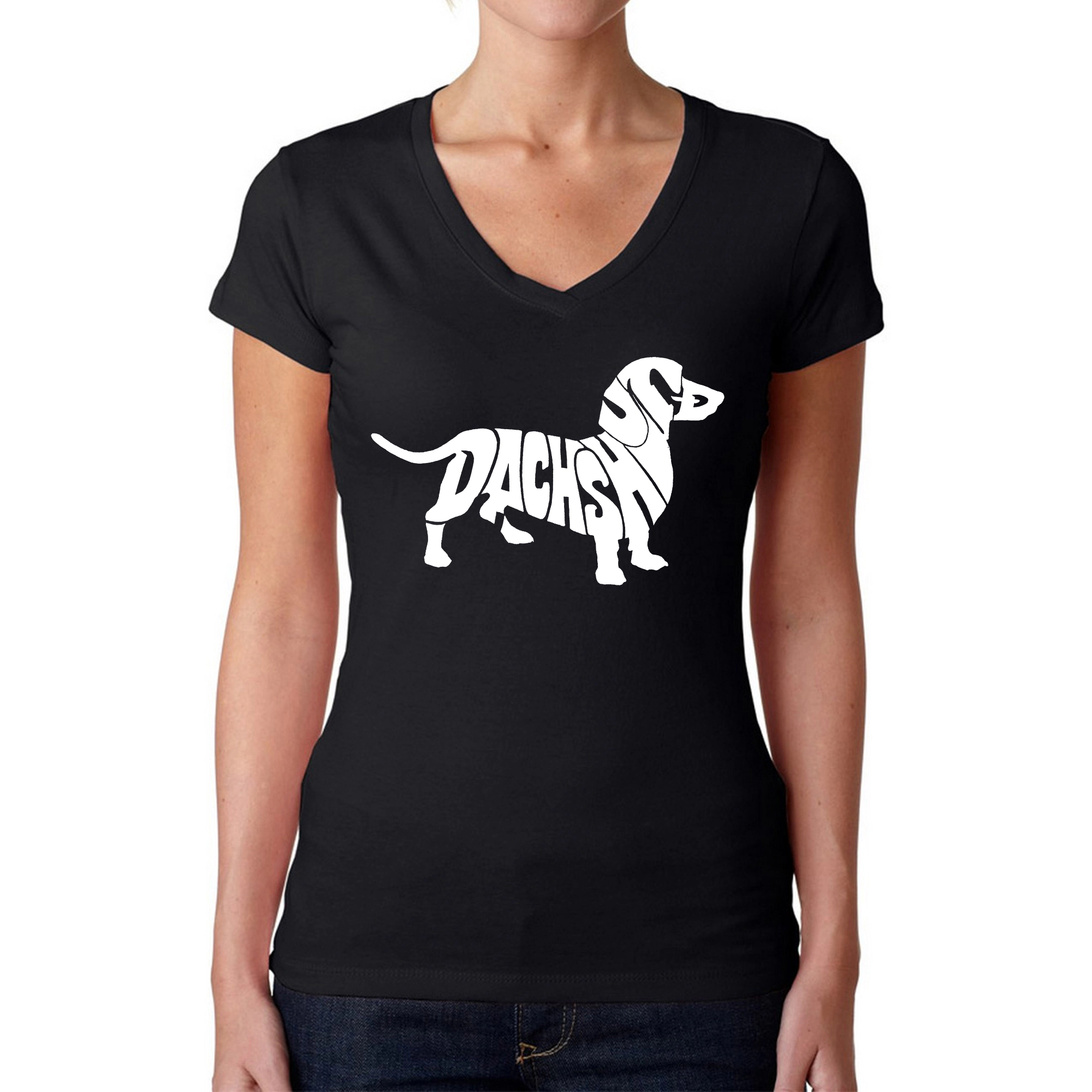 LA Pop Art Womens Word V-Neck T-Shirt - Dachshund