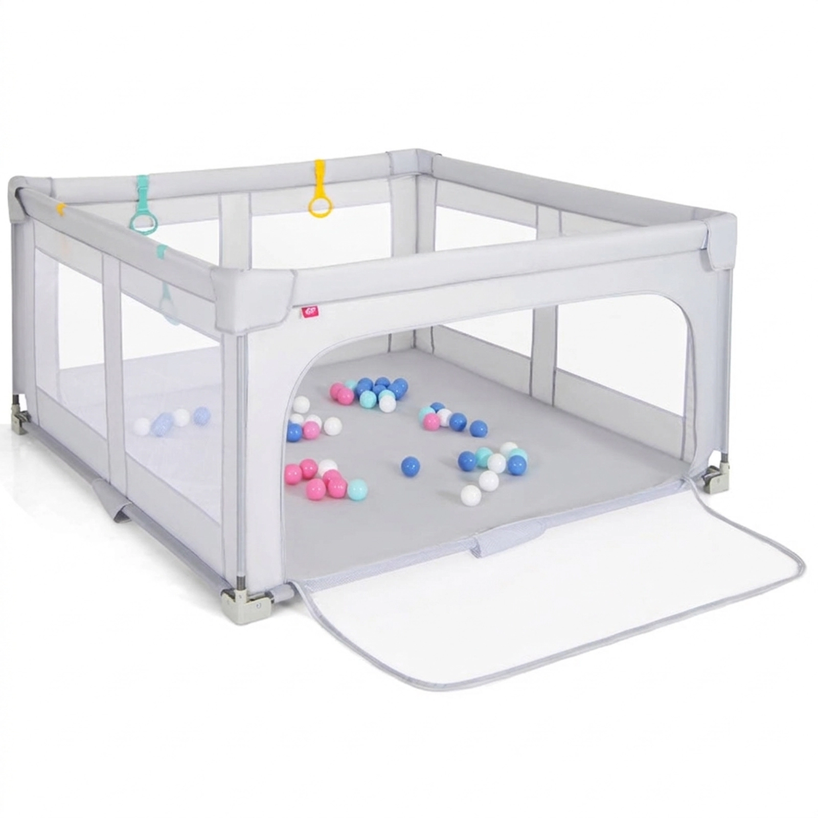 SUGIFT Baby Foam Padded Joints Zipper Gate Mesh Foldable Large Square Playard 59-in x 59-in x 30-in Ages 0-3 Gray