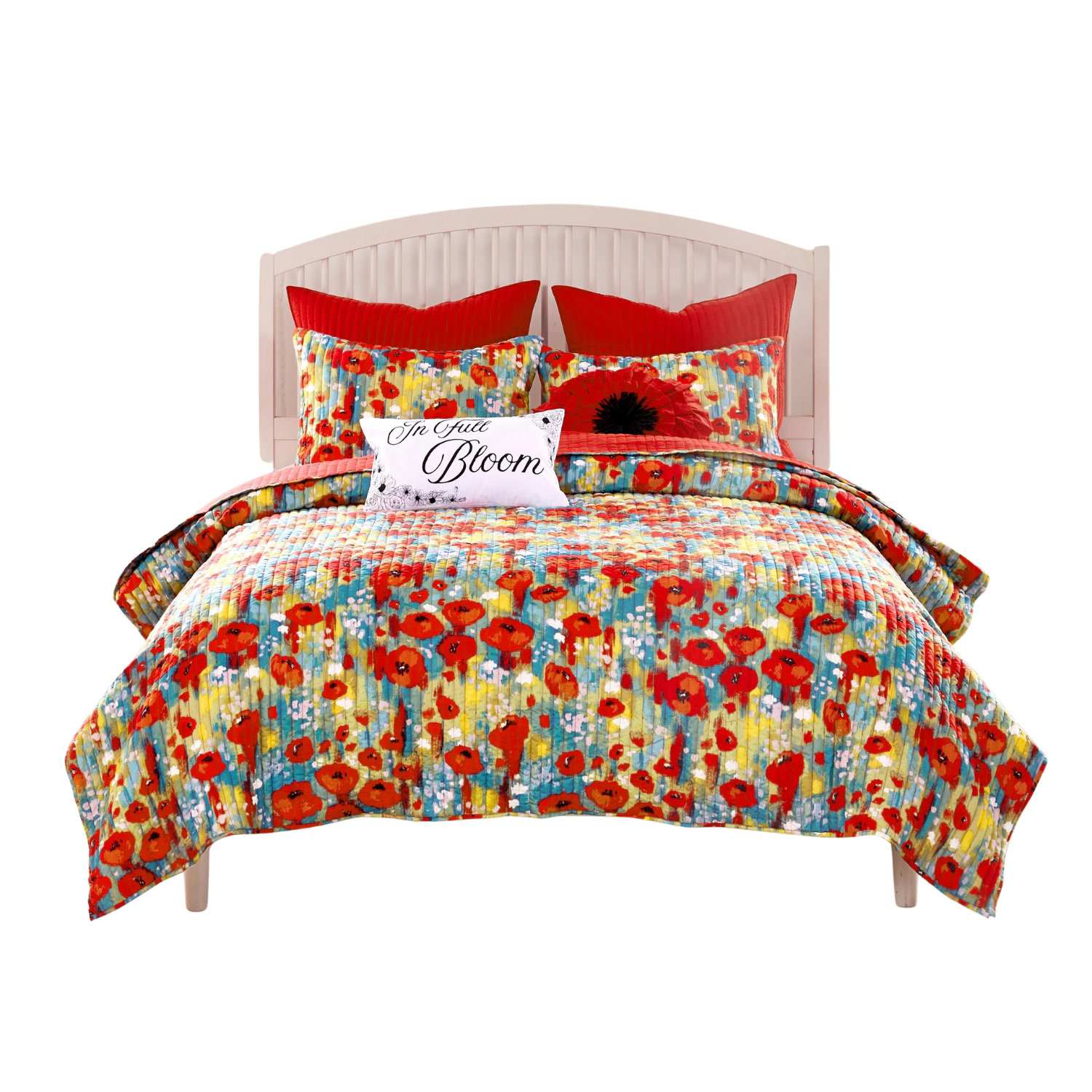 Greenland Home Fashion Poppies Microfiber Face Cotton Back Quilt Set 3 Piece