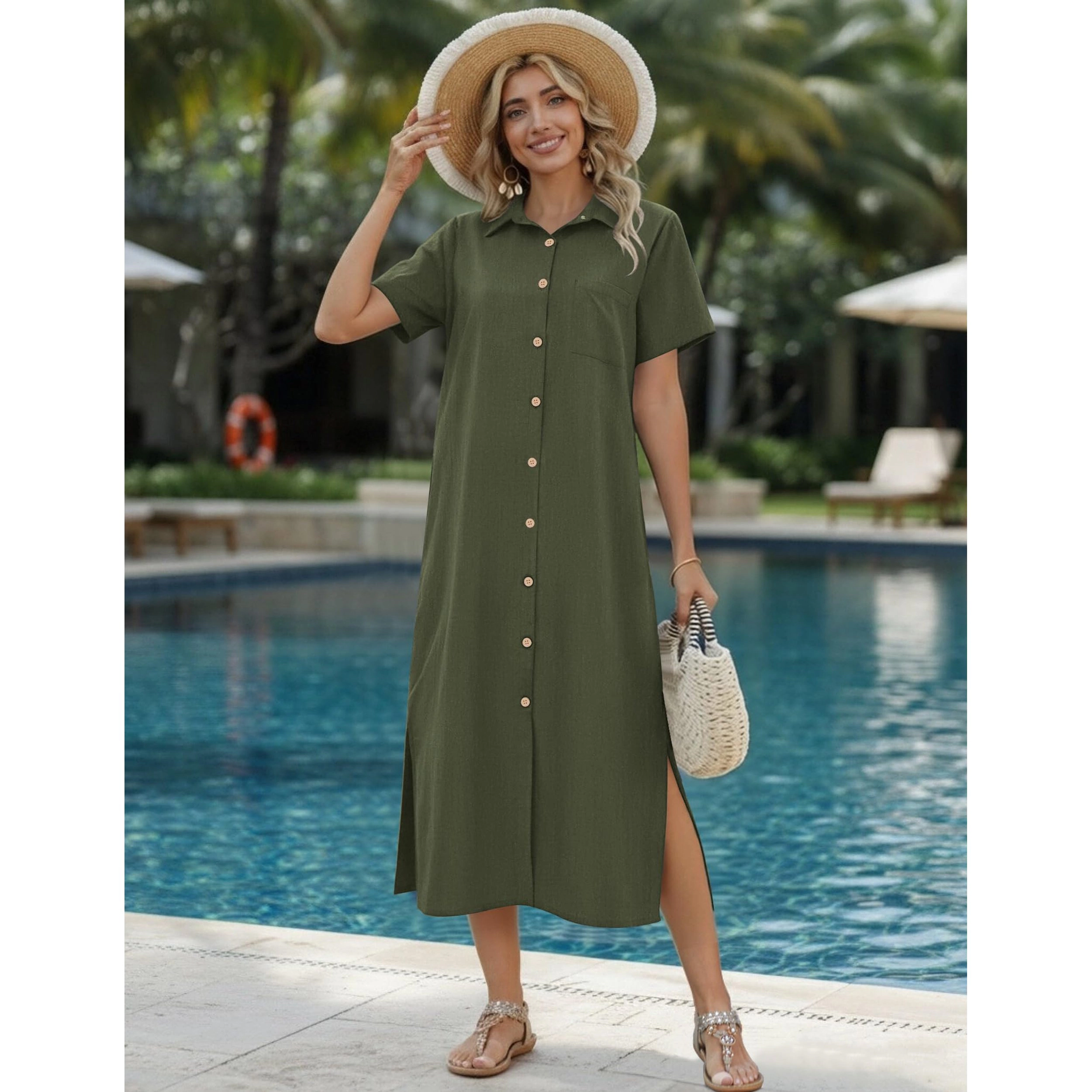 Zeagoo Women's Collared Short Sleeve Shirt Dress