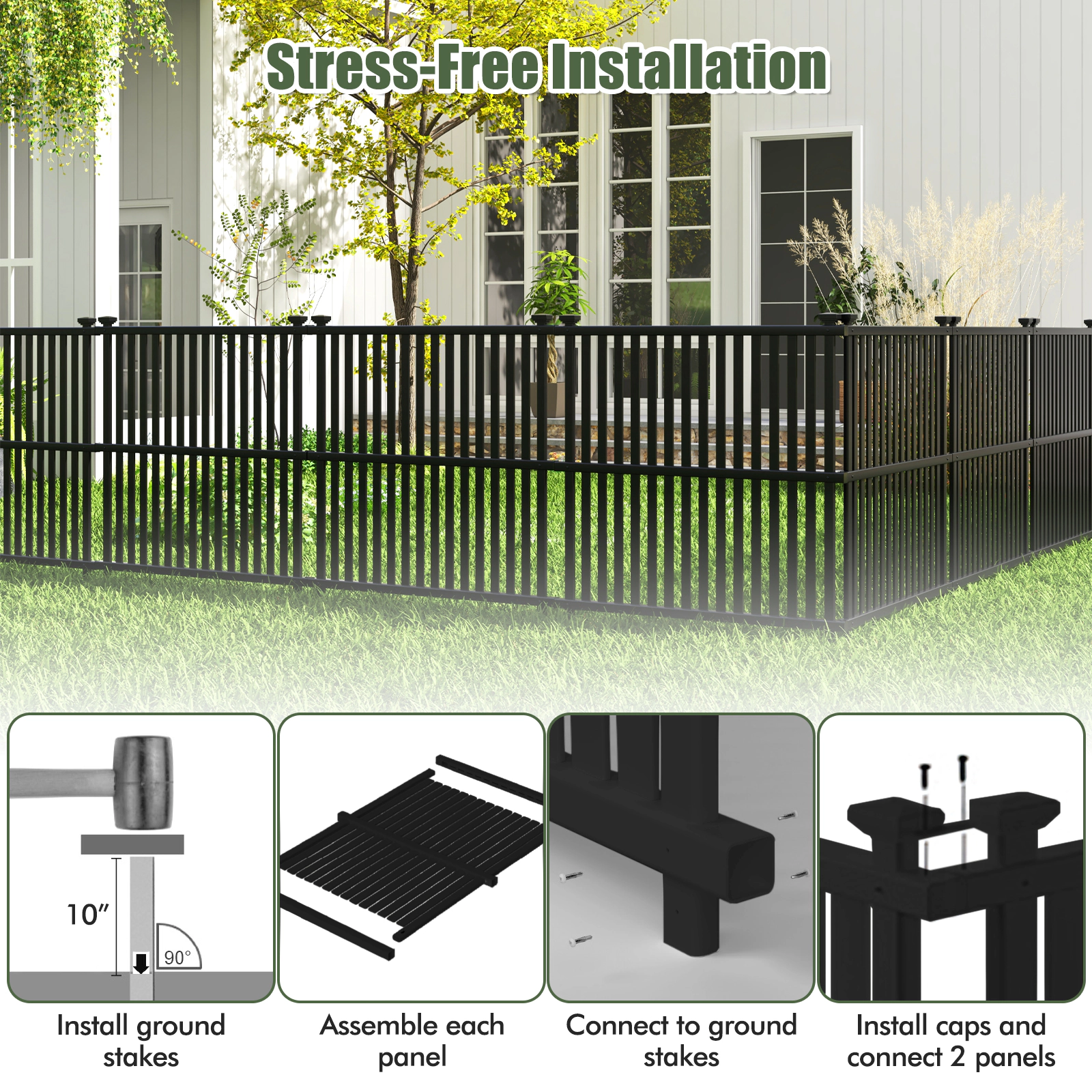 SUGIFT Air Conditioner Fence Panel with Metal Ground Stakes 55-in Tall Garden Trellis Enclosure White