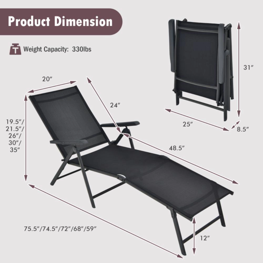 Hivvago Patio Foldable Chaise Lounge Chair with Backrest and Footrest