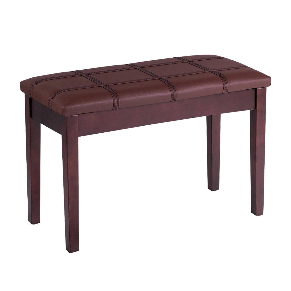 SUGIFT Solid Wood PU Leather Double Duet Piano Keyboard Bench Ottoman 360-Lb Capacity 29.5-in Long Brown