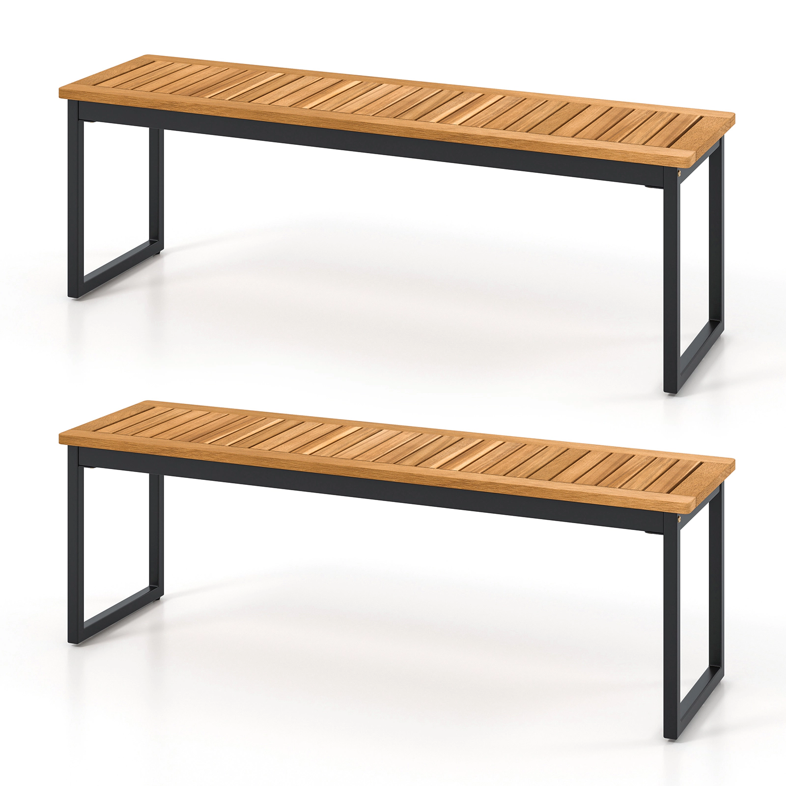 SUGIFT Set of 2 Acacia Wood Patio Dining Benches 51-in Long 800-lb Capacity Indoor Outdoor Natural + Black