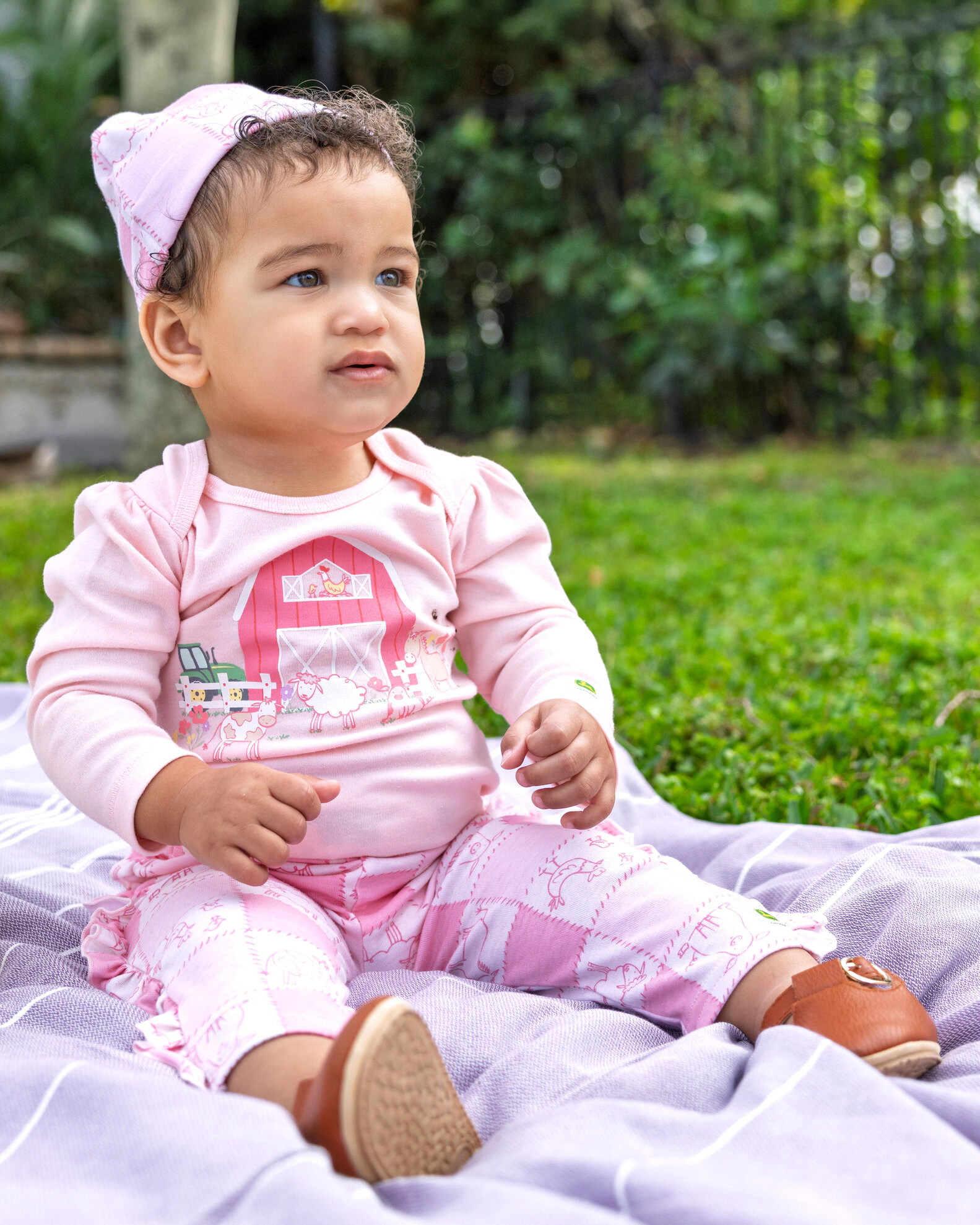 John Deere Baby Girls' 3 Piece Bodysuit Pants and Hat Set