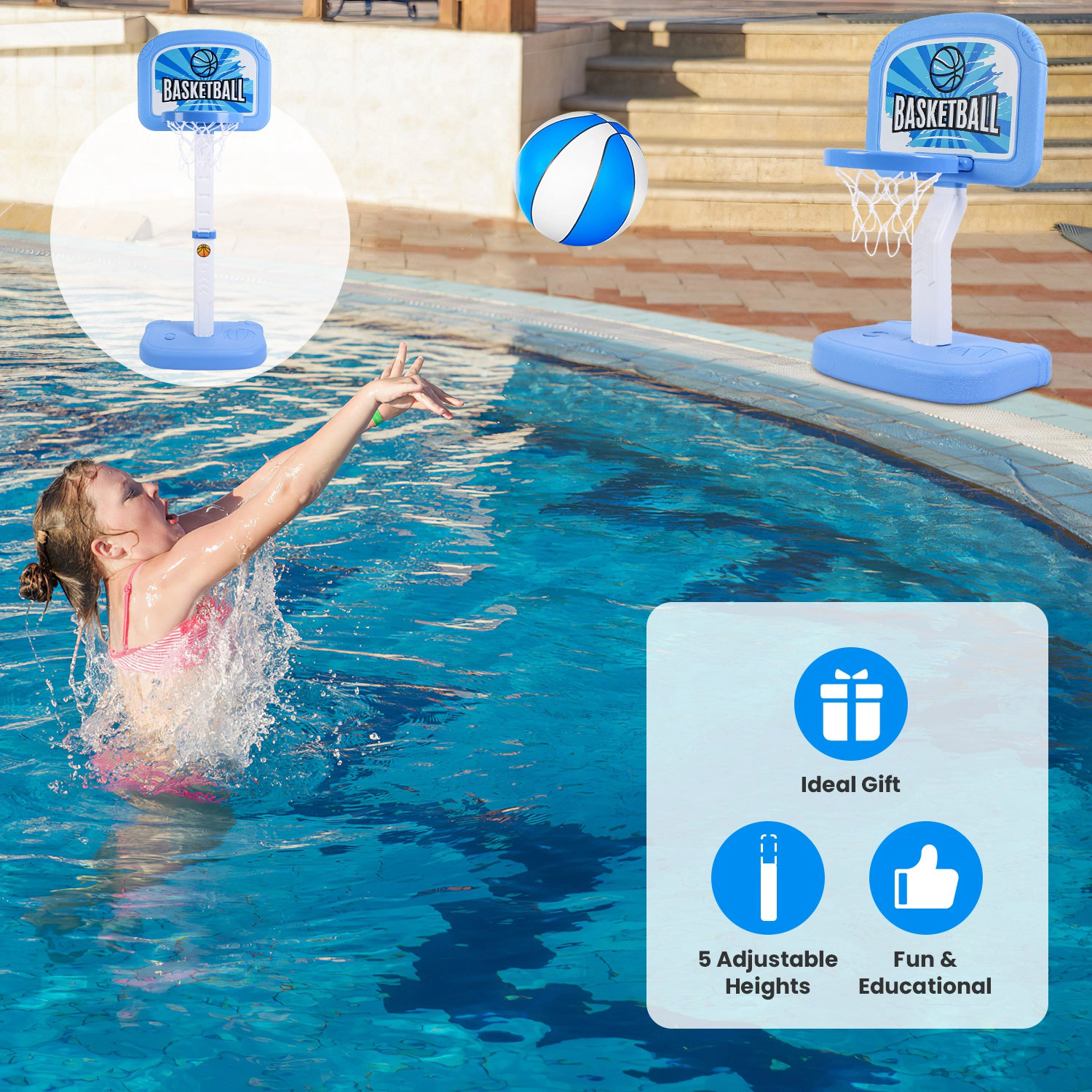 GBruno 2-in-1 Adjustable Poolside Basketball Set