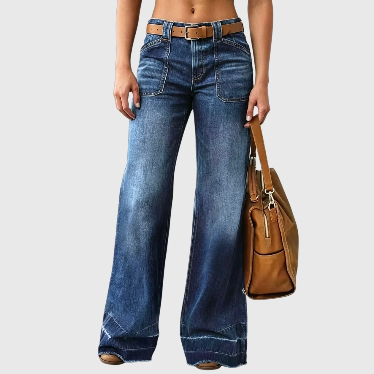 YesFashion Mid Rise Jeans for Women Wide Leg Baggy Denim Pants Casual Straight Without Belt