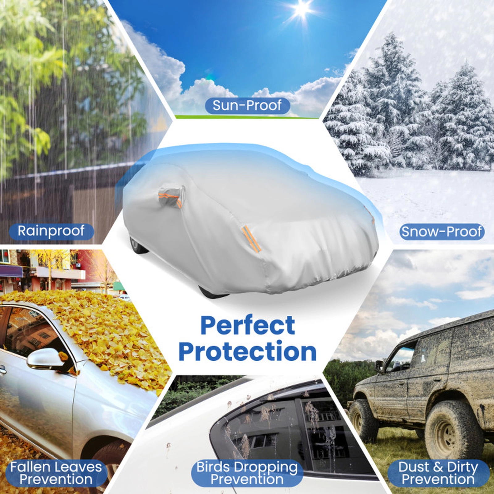 SUGIFT 193-in Universal Fit Sedan Car Cover with Waterproof UV and Snow Protection and Mirror Pockets