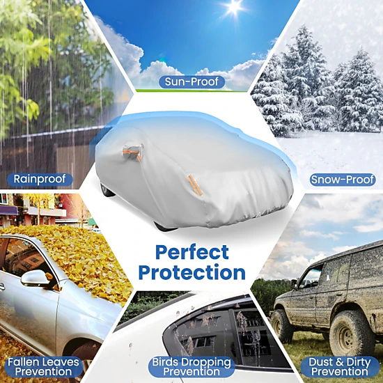 SUGIFT 193-in Universal Fit Sedan Car Cover with Waterproof UV and Snow Protection and Mirror Pockets