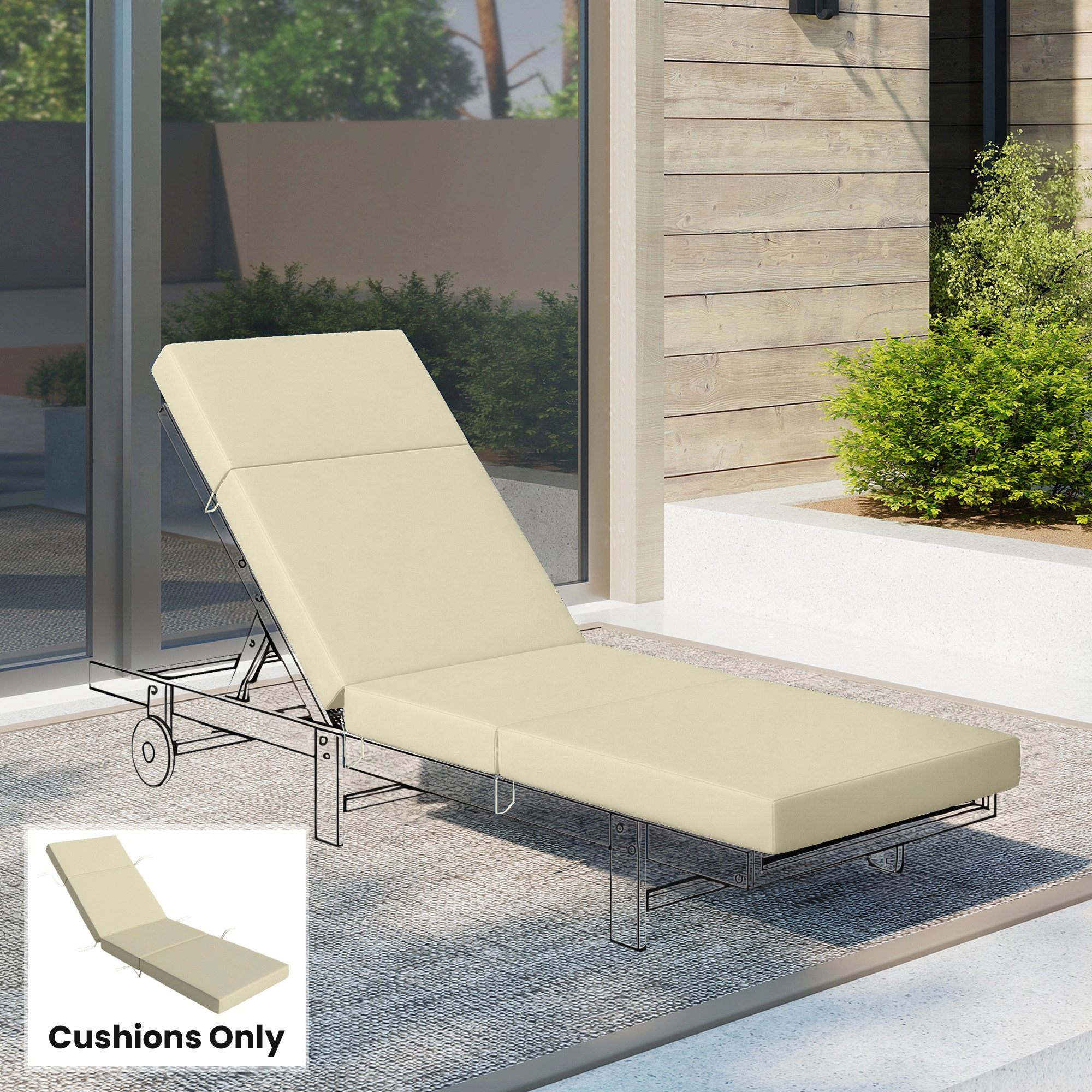 HONGGE Chaise Lounge Cushion 4" Thick Outdoor Chair Cushions with Ties for Patio