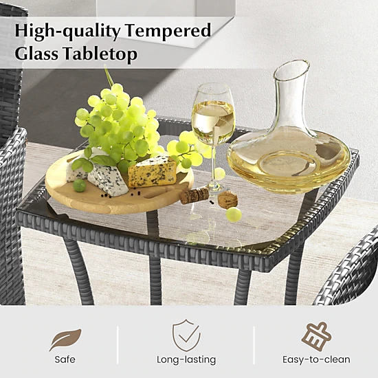 SUGIFT 3-Piece PE Rattan Patio Conversation Set with Cushioned Chairs and Tempered Glass Table 400-lb Chairs Off White