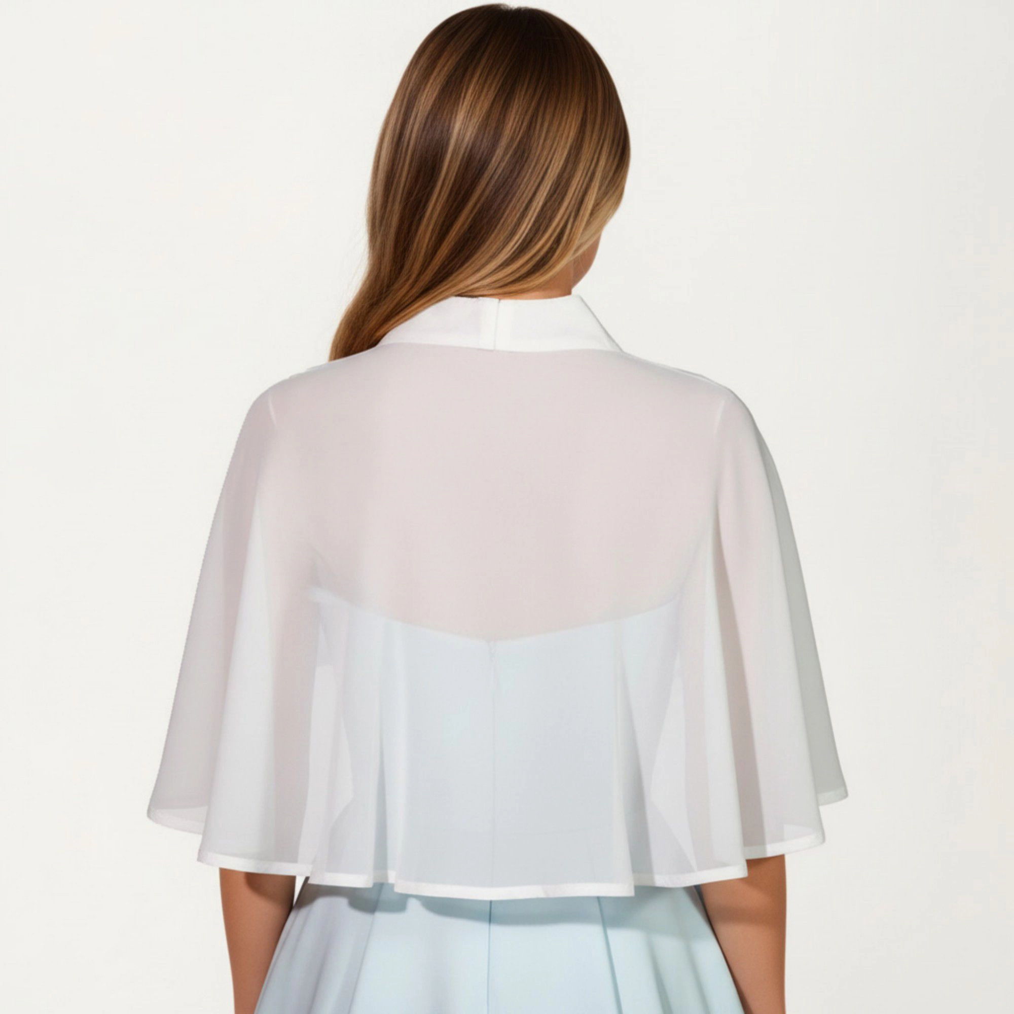 Anna-Kaci Women's Sheer Chiffon Capelet with Satin Trim Structured Collar and Clasp Front for an Light Overlay