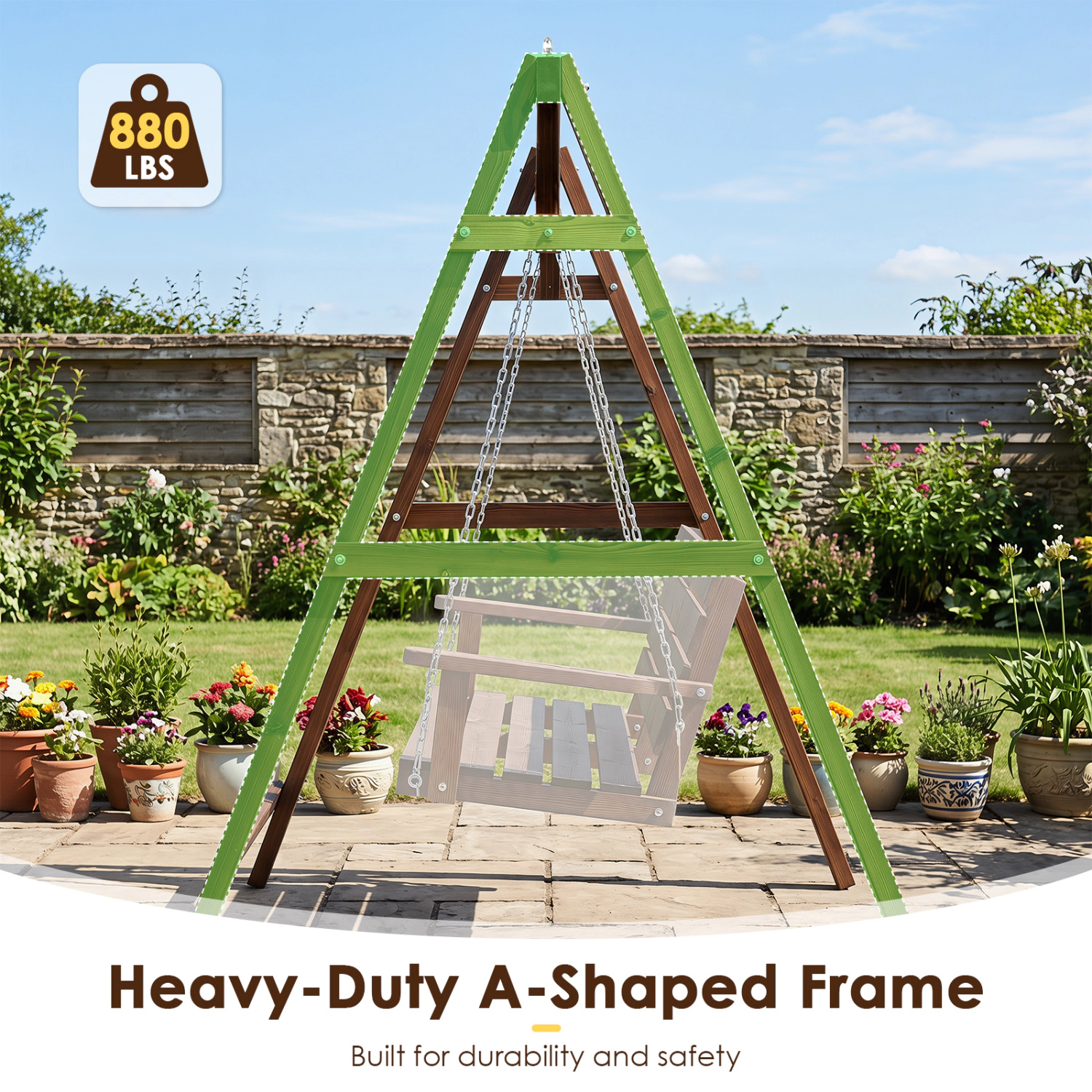 Hivvago Heavy-Duty Fir Wood Swing Frame with Hanging Rings