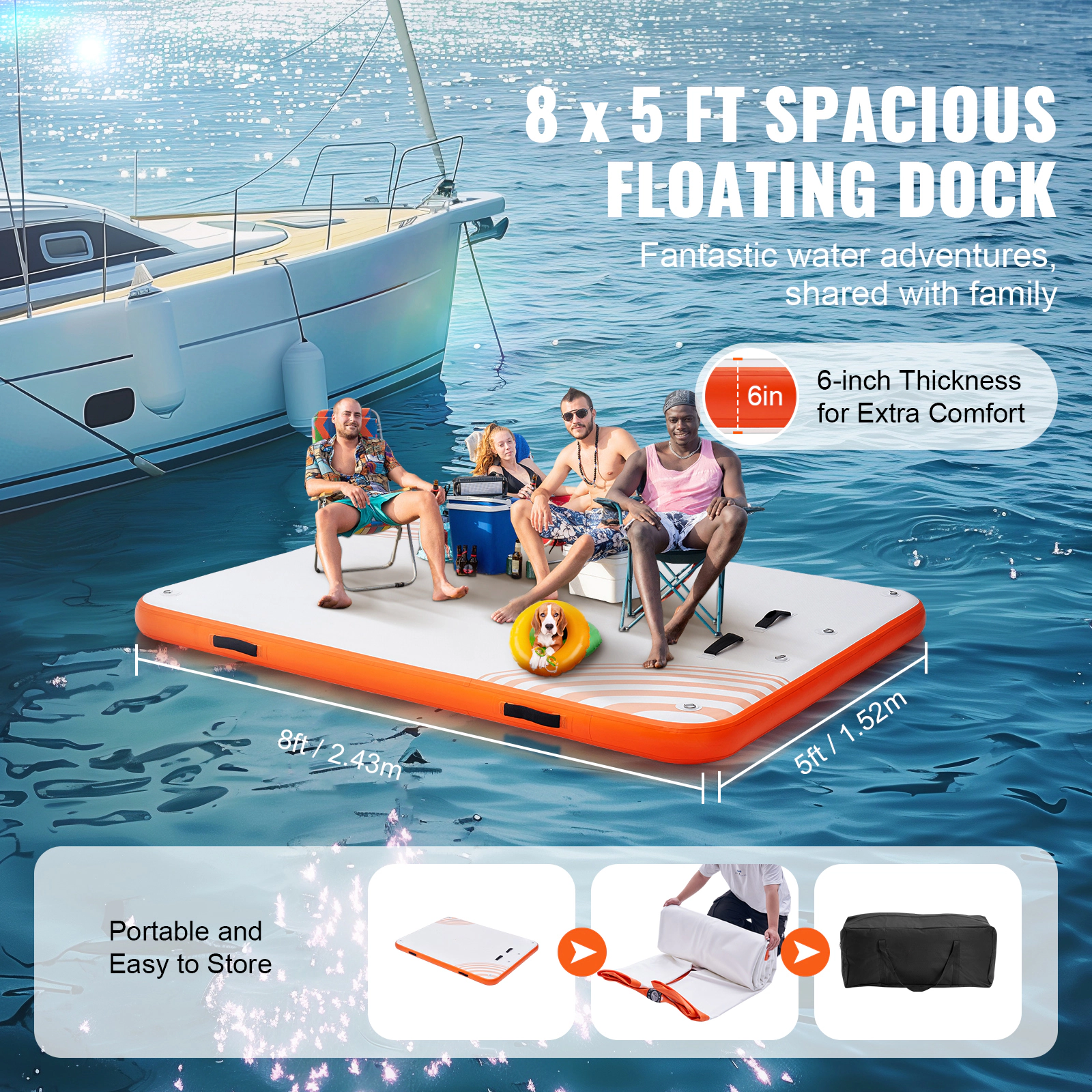HONGGE Inflatable Floating Dock Inflatable Dock Platform Non-Slip Water Floating Dock Mat with Portable Carrying Bag &