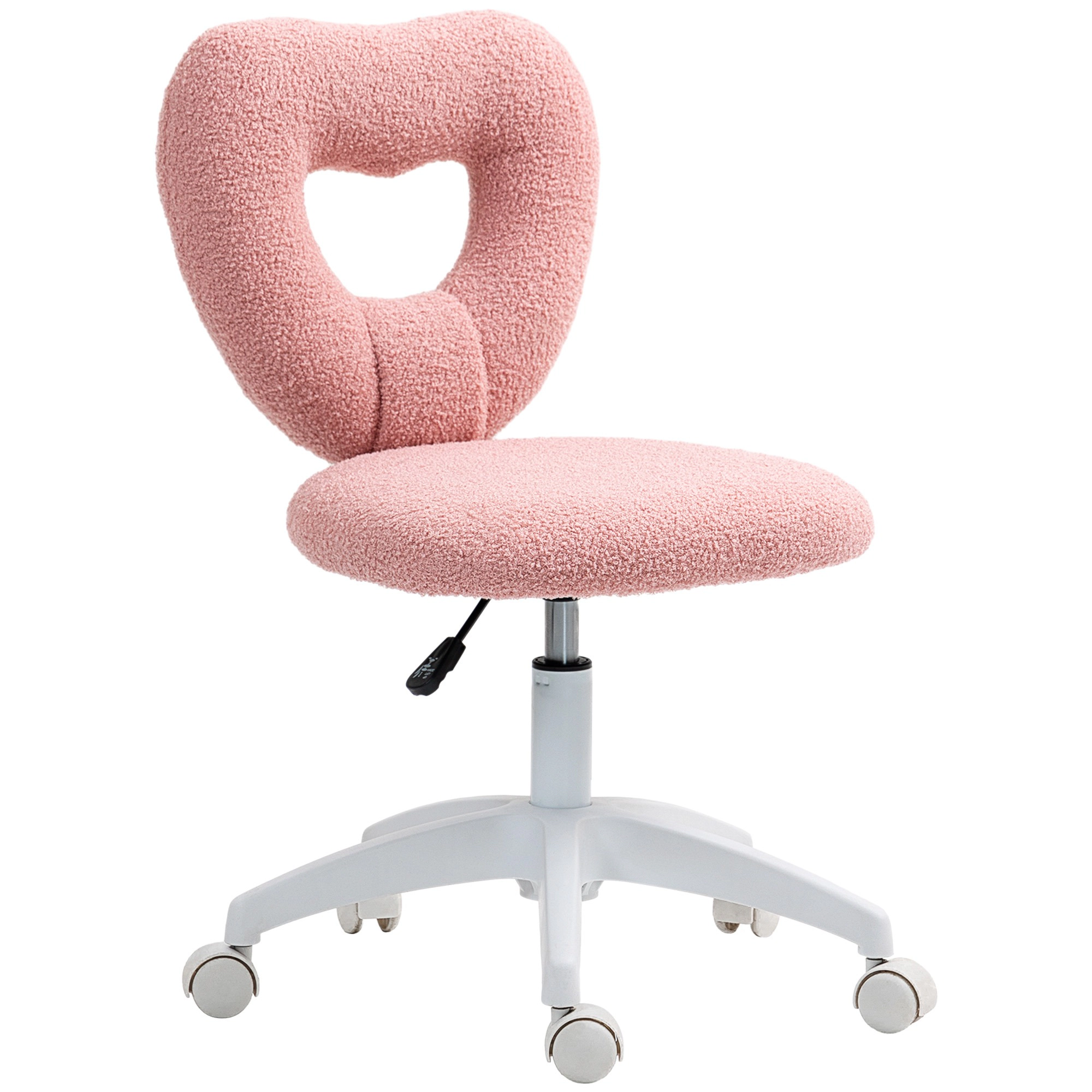 HONGGE Armless Computer Desk Chair Office Task Teddy Fleece Heart Makeup Vanity with Swivel Wheels