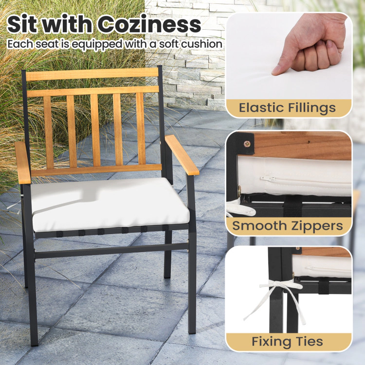 Hivvago 3 Pieces Outdoor Furniture Set Acacia Wood Patio Conversation Set With Cushions-White