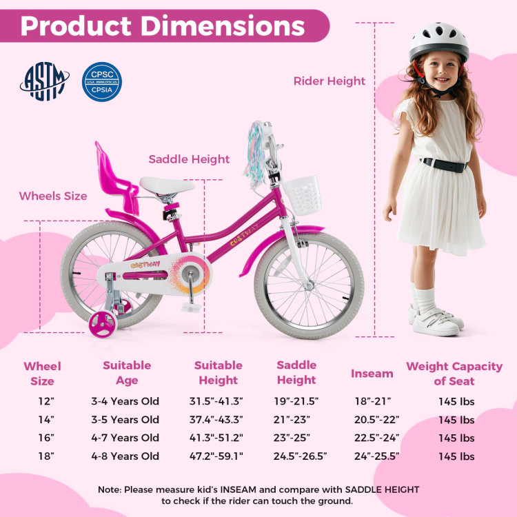 Hivvago Kids Bike 18 Inch with Training Wheels and 2 Brake System for 3-8 Years Old