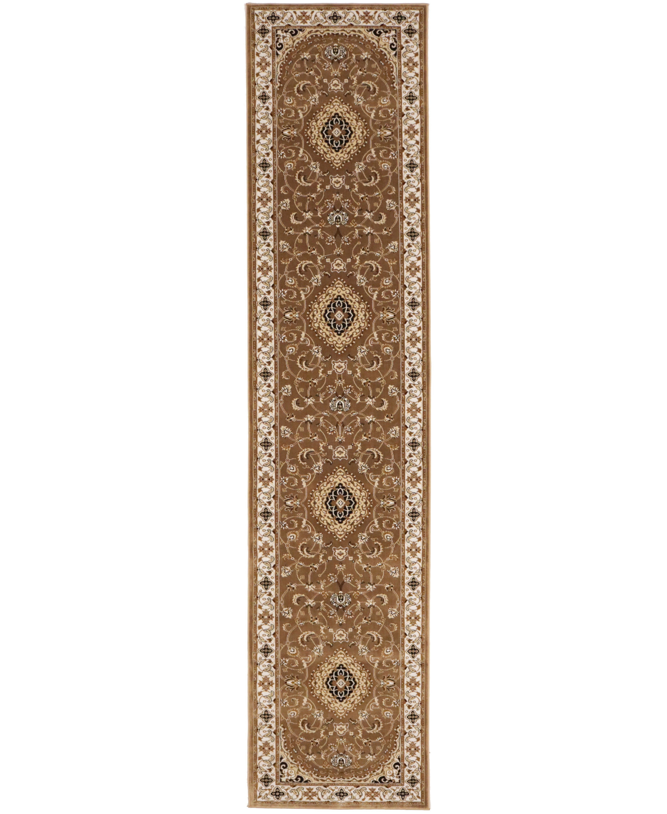 Magic Rugs Brown Floral Oriental Style 3X12 Machine-Made Runner Rug