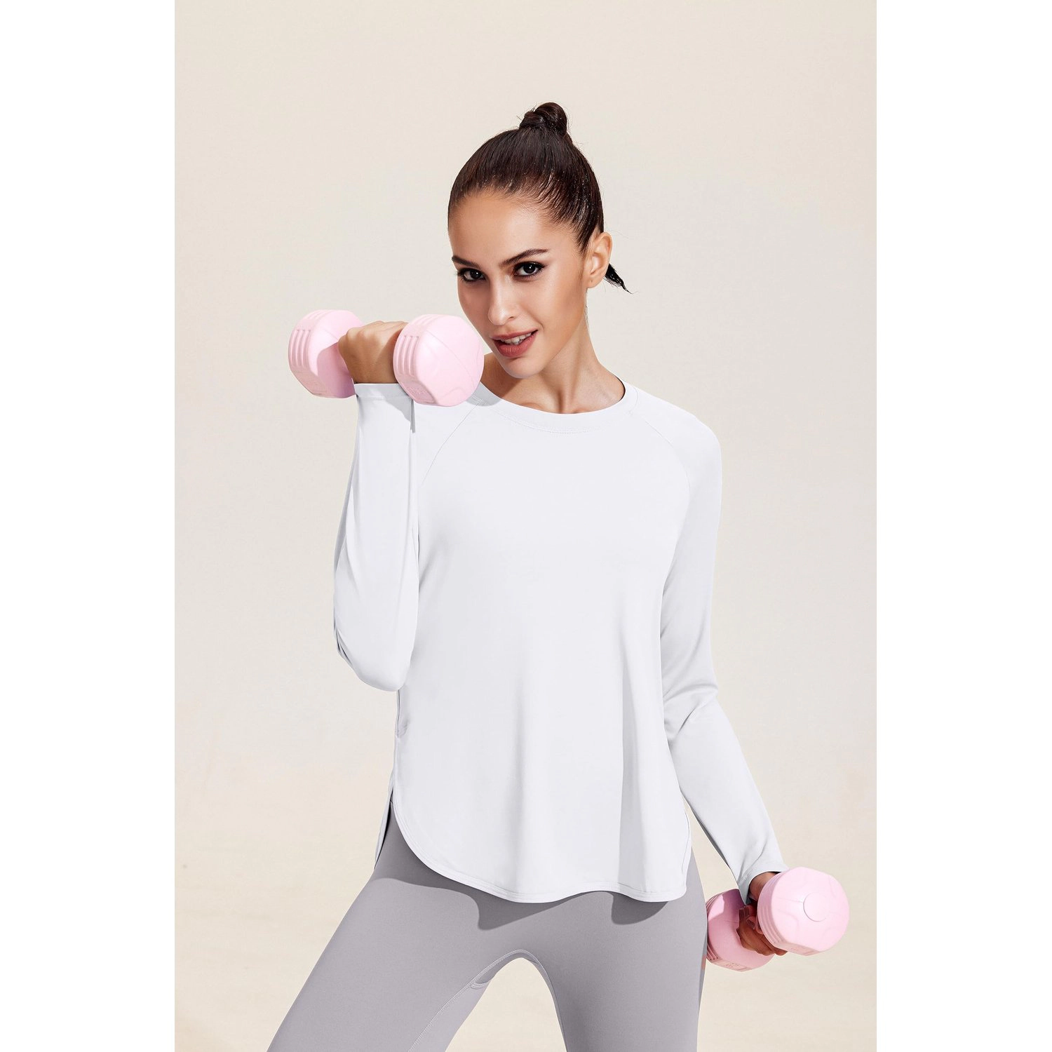 Pinspark Women's Crew Neck Long Sleeve Athletic Workout Tee