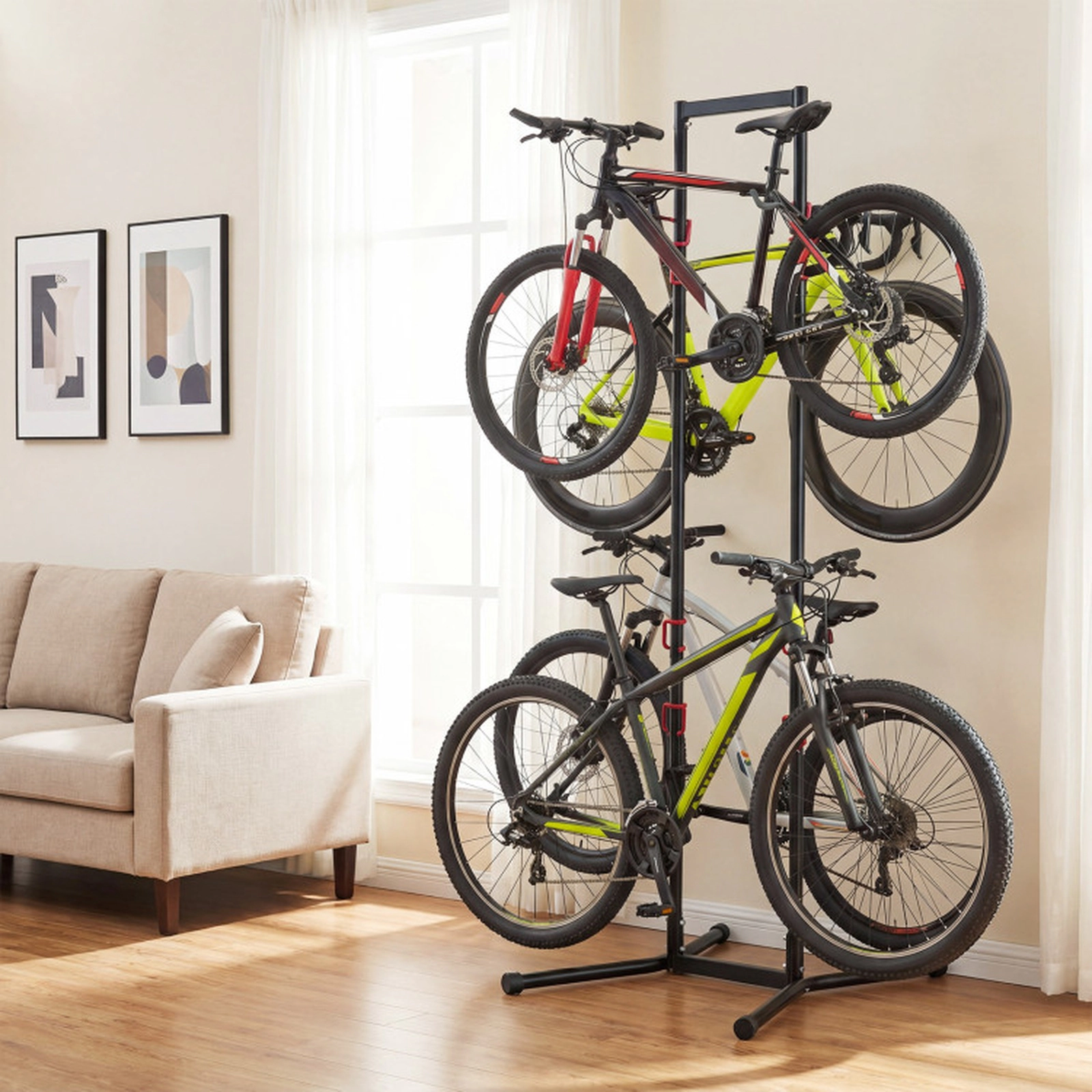 SUGIFT 4-Bike 8-Arm Adjustable Vertical Carbon Steel Bike Storage Rack 30-in x 29-in x 85-in 198-lb Capacity Black