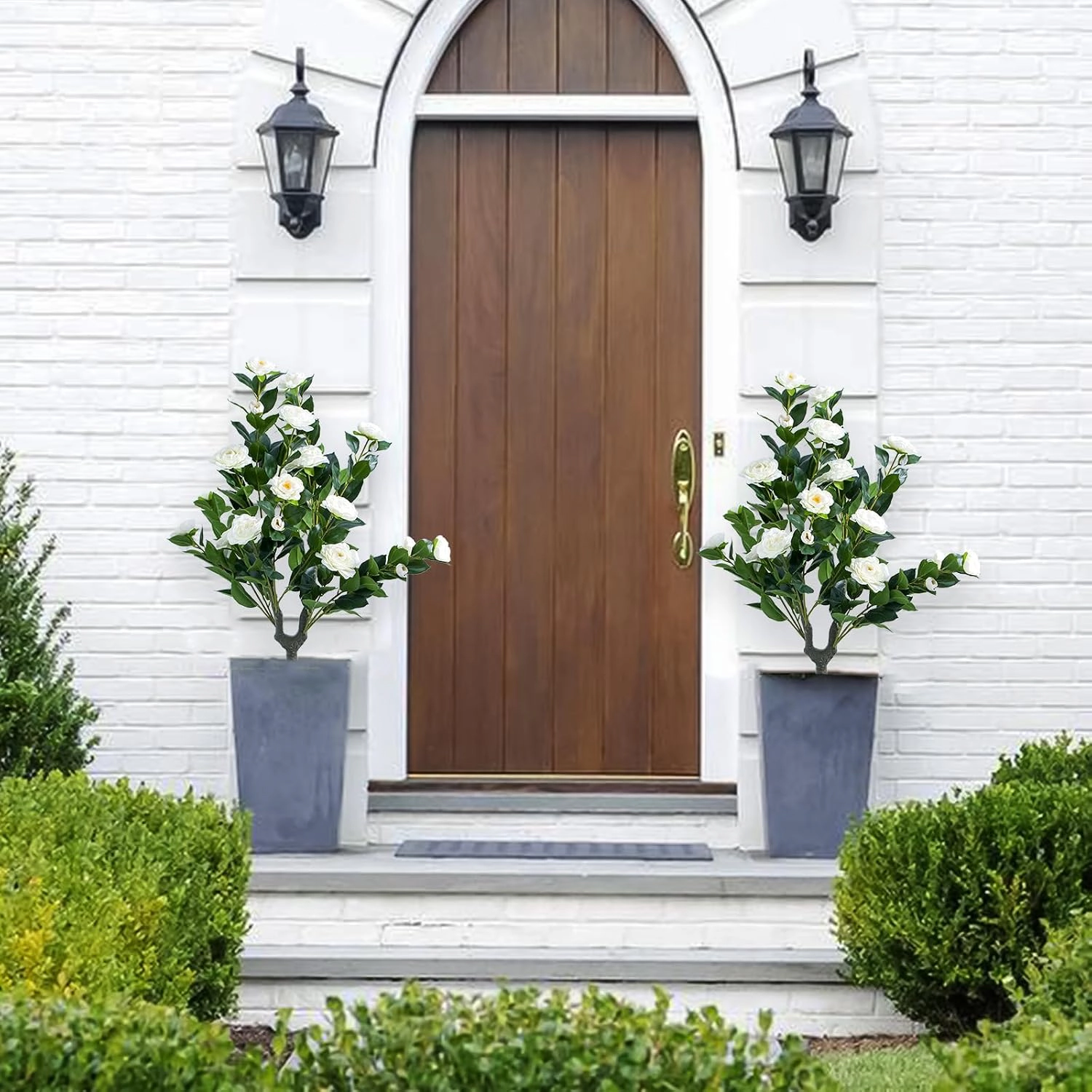 Artificial Topiary Trees, 2 Pack, White Camellia, 2.95 x 1.31 ft