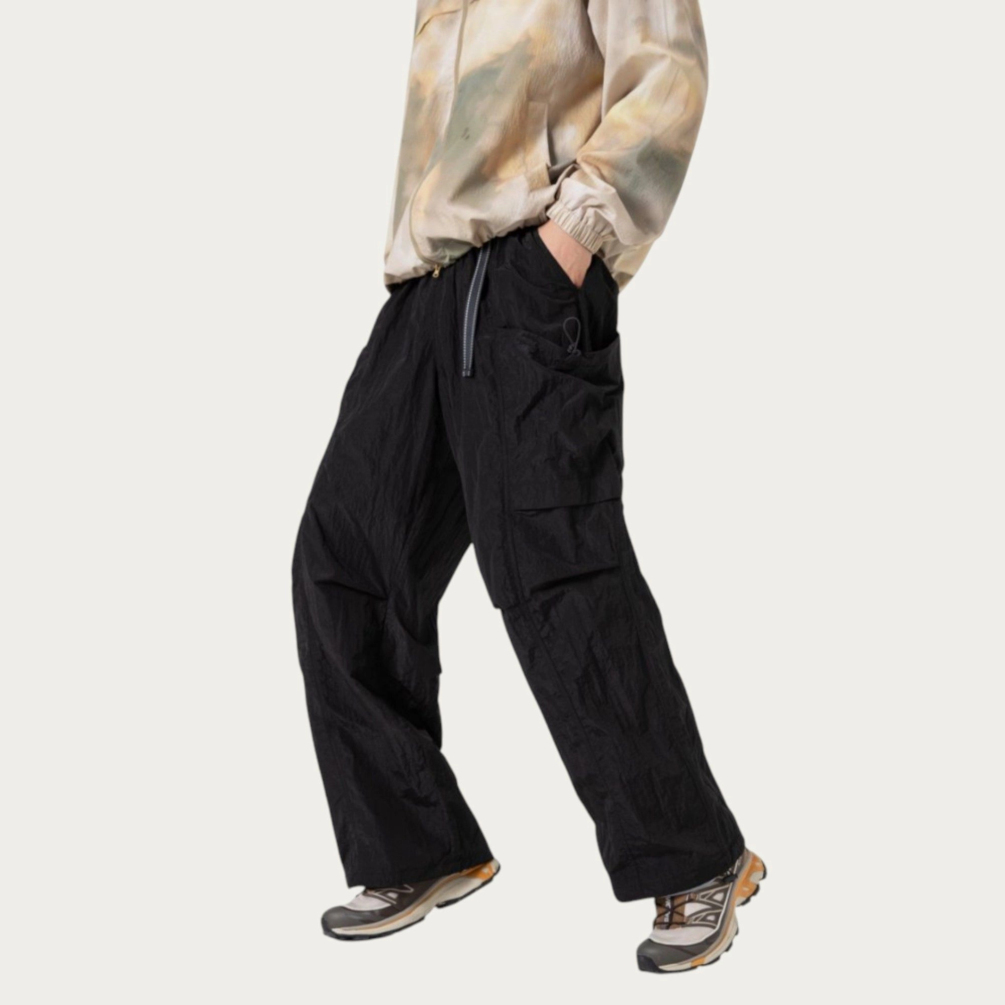 Anna-Kaci Men's Oversized Cargo Pants with Adjustable Drawstring Hem and Multi-Pocket Design