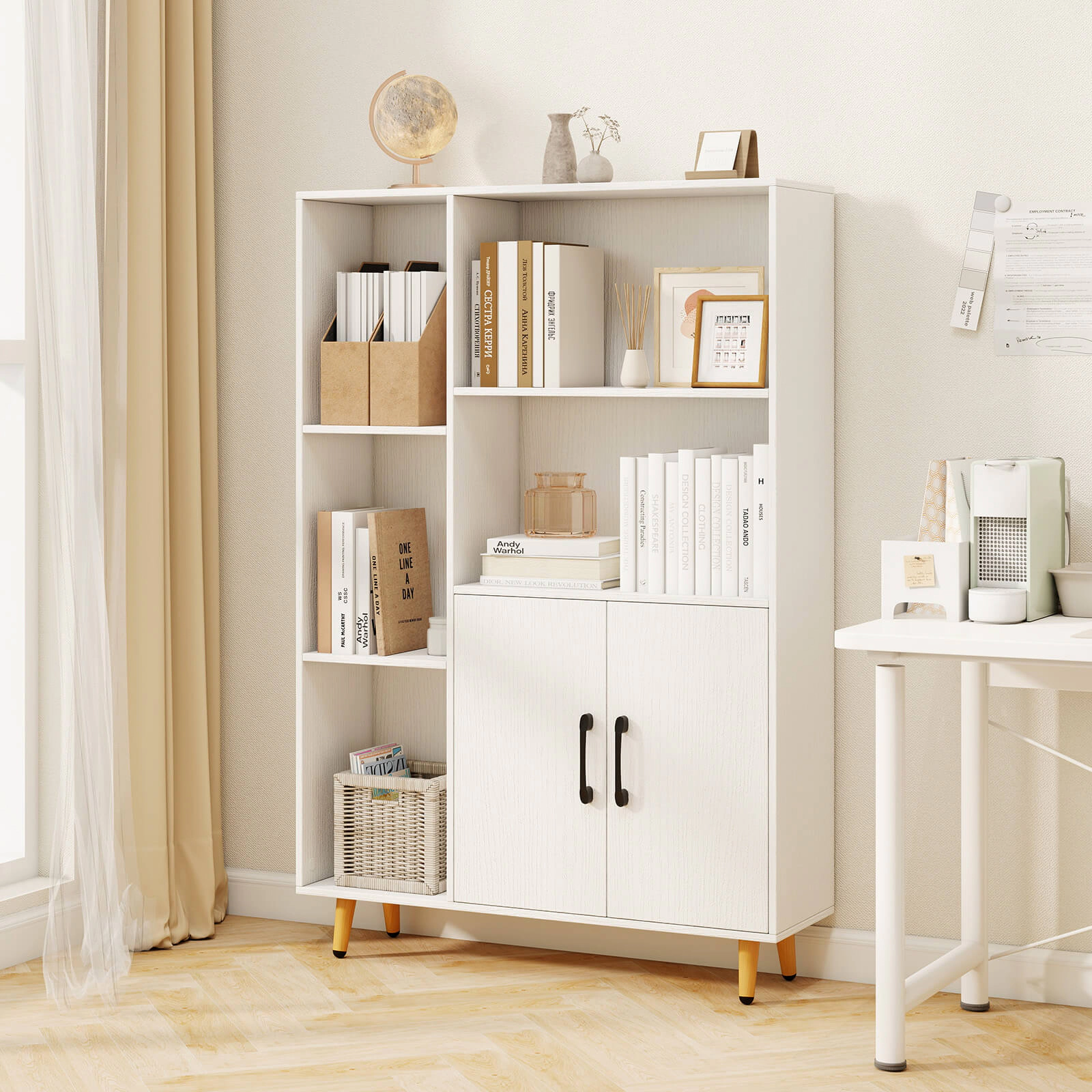 Costway Floor Storage Cabinet Free Standing Wooden Display Bookcase Side Decor Furniture