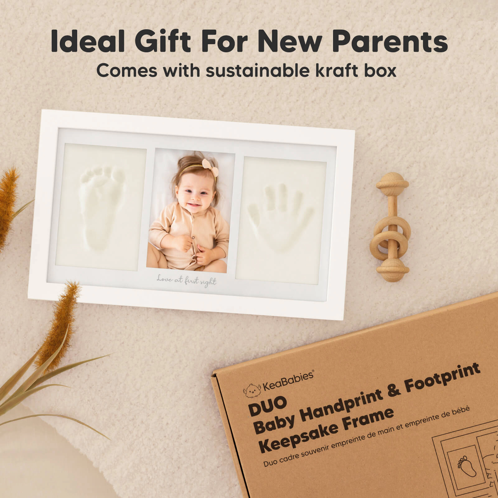 KeaBabies Baby Handprint & Footprint Keepsake Duo Frame for Girls and Boys