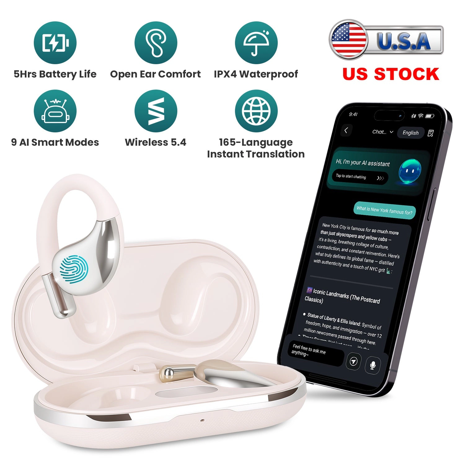 GBruno AI Translation Earbuds With Charging Case
