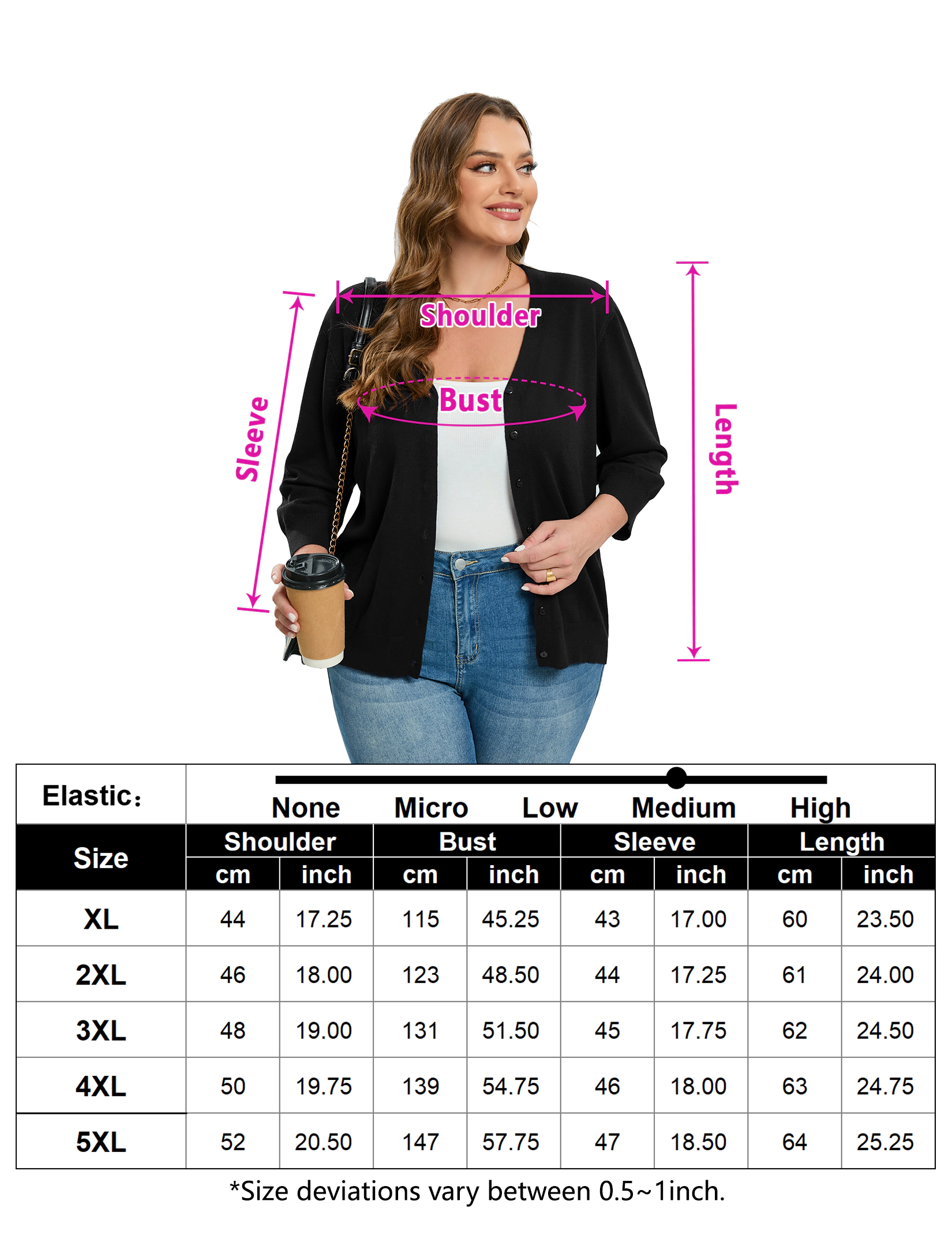 KOJOOIN Women's 3/4 Sleeve Button Front Cardigan V-Neck Ribbed Trim Lightweight Knit Sweater Tops