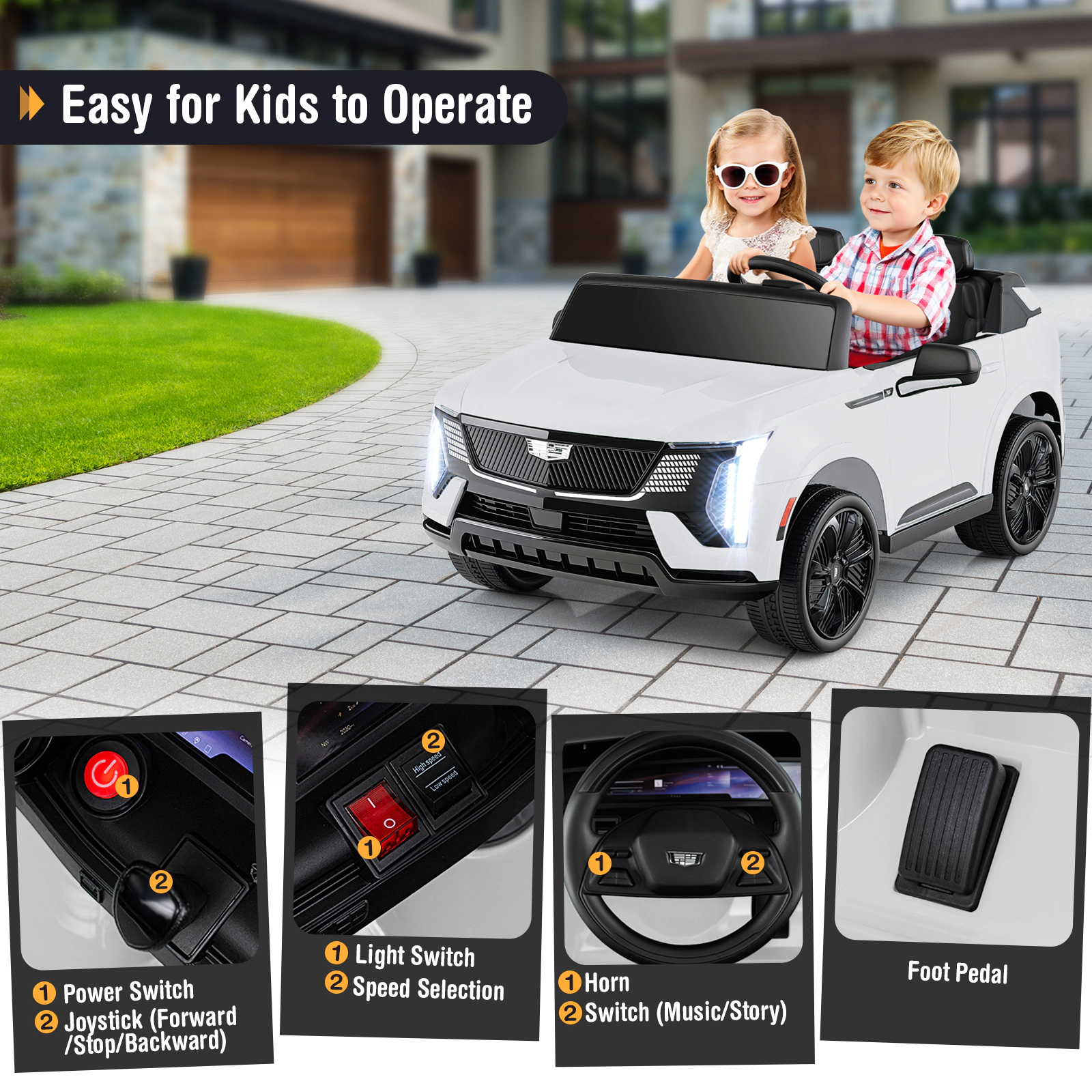 LJG Kids 24V Ride on Truck 2-Seater Licensed Cadillac with Remote Control