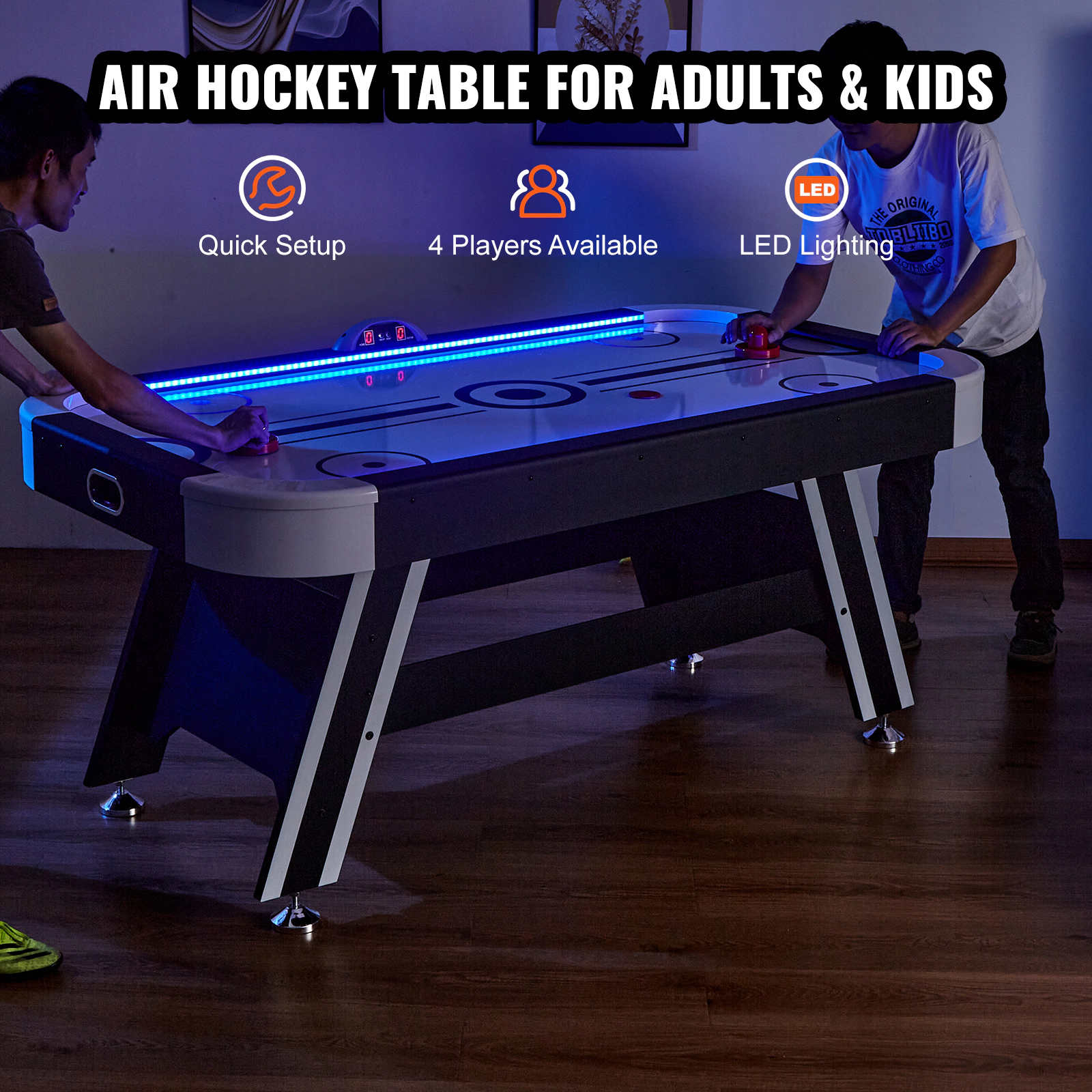 HONGGE Indoor Hockey Table Arcade Gaming Set with 2 Pushers, 2 Pucks, Electronic Game for Family Room