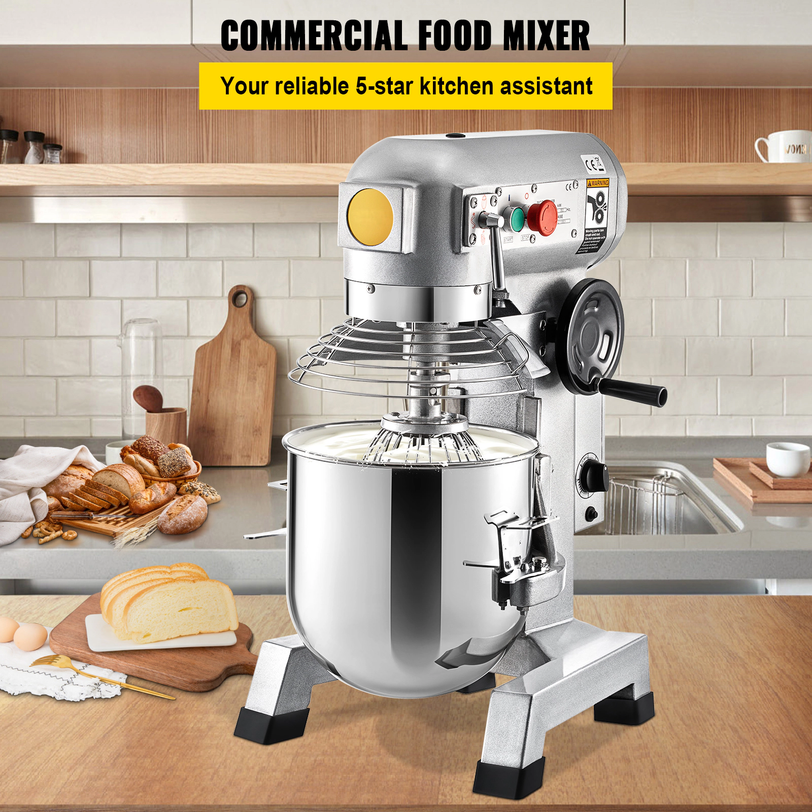 HONGGE Commercial Food Mixer Commercial Mixer with Timing Function Stainless Steel Bowl Heavy Duty Electric Food Mixer