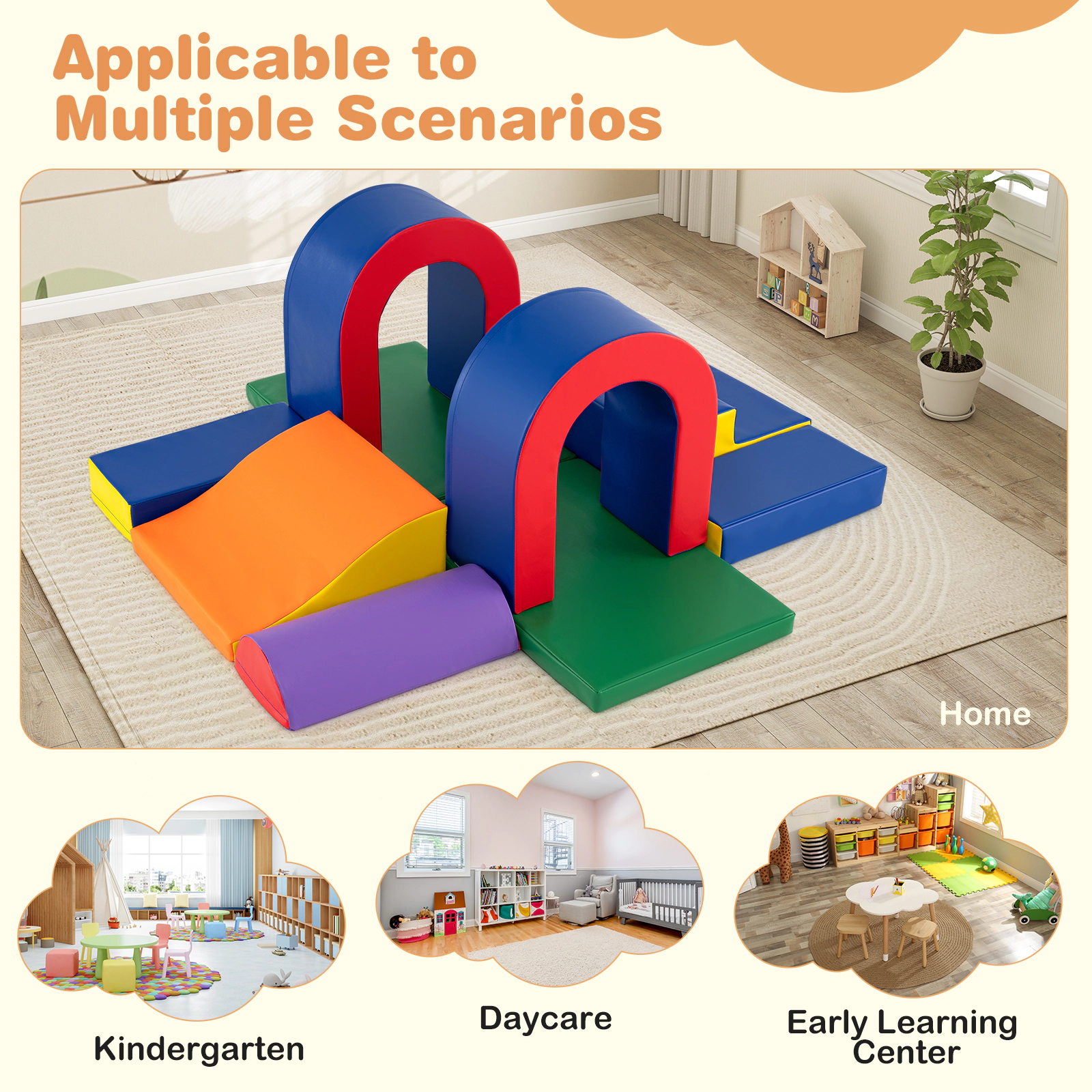SUGIFT Toddler Multicolor 10-Piece Soft Foam Climber Block Play Set with Slide and Stair 22-in Arch H Ages 1+