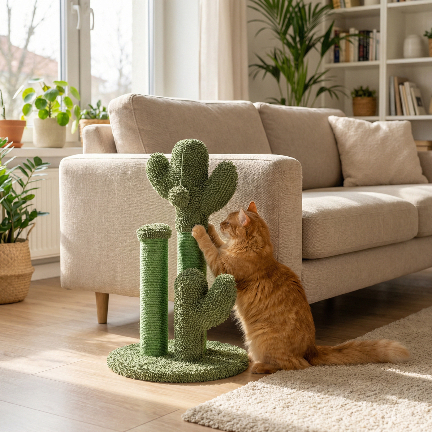LJG 22 Inch Cactus Cat Scratching Post with Natural Sisal Rope