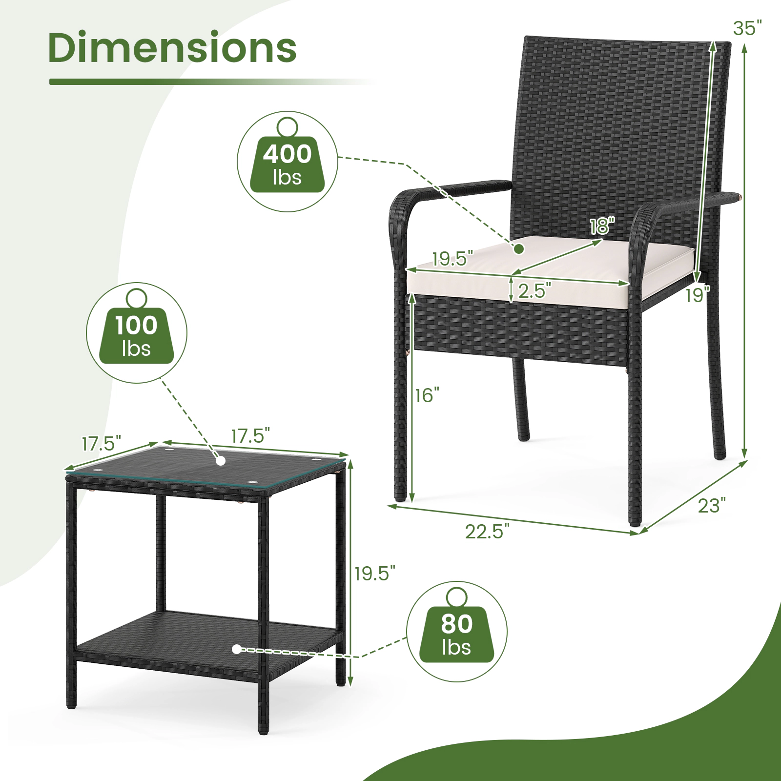 SUGIFT Patio Conversation Set with Cushions & Tempered Glass Side Table 400-lb Chairs Black Rattan Beige/Black/Off White