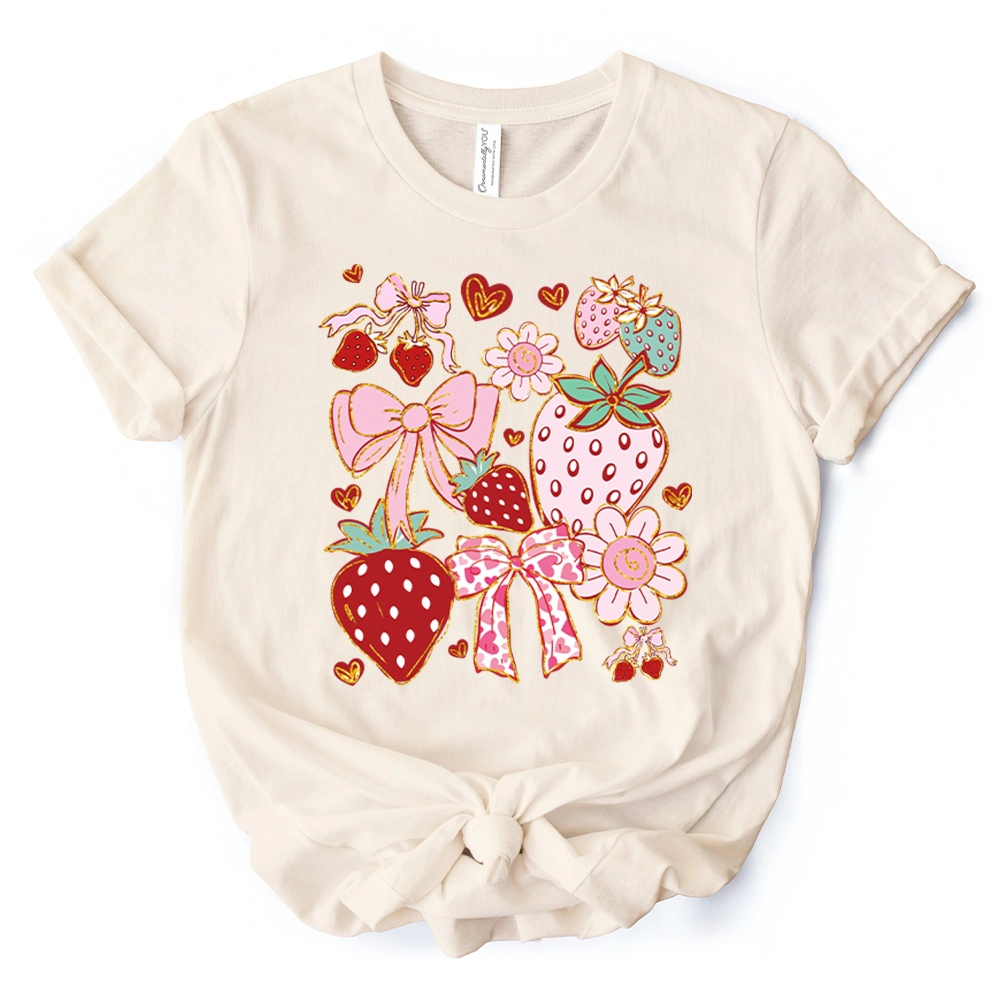 OrnamentallyYou Womens Boho Strawberry Coquette T-Shirt