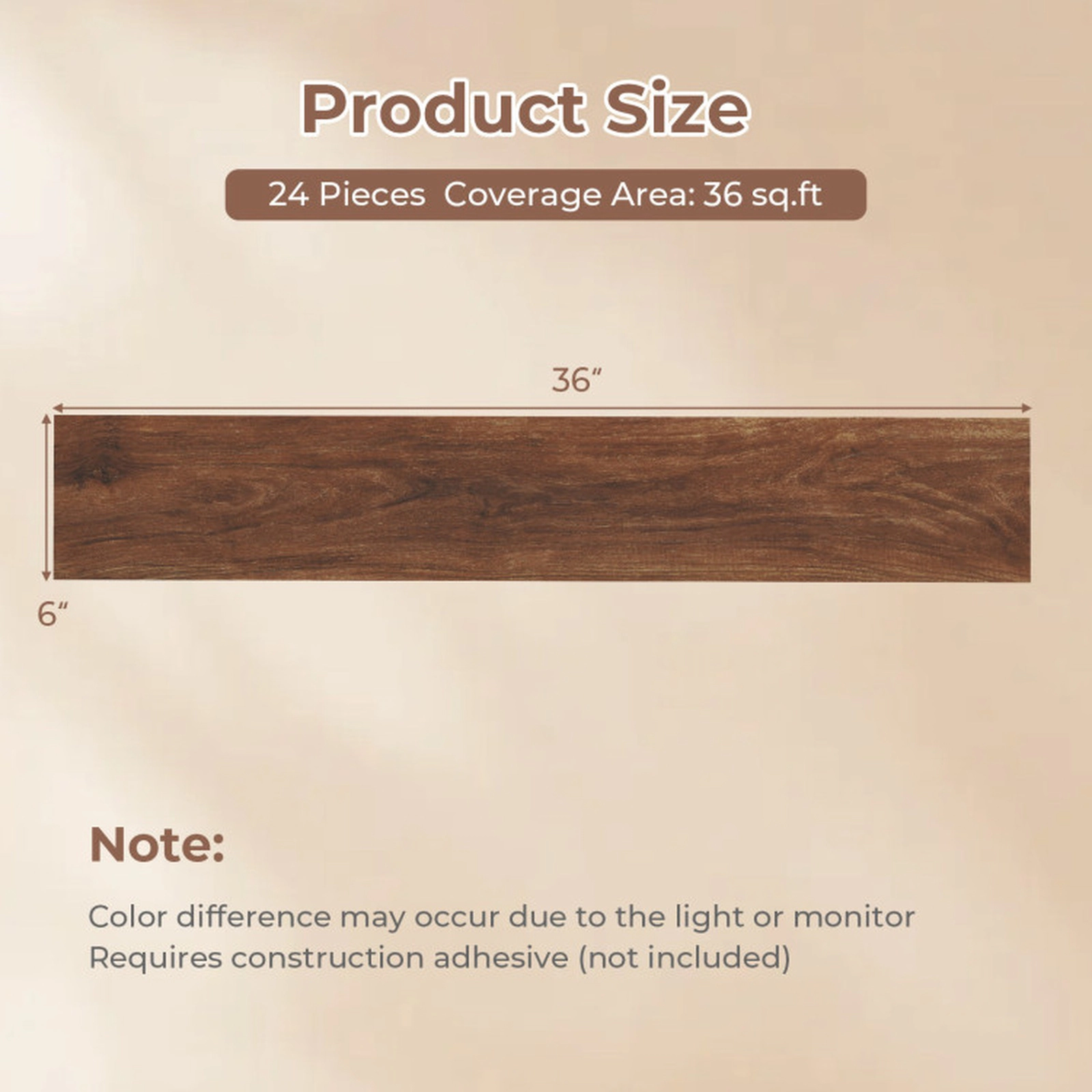 SUGIFT Rustic Brown Set of 2 Boxes 36-in Waterproof 3D Wood Grain Vinyl Plank Floor Tiles 72-sq ft