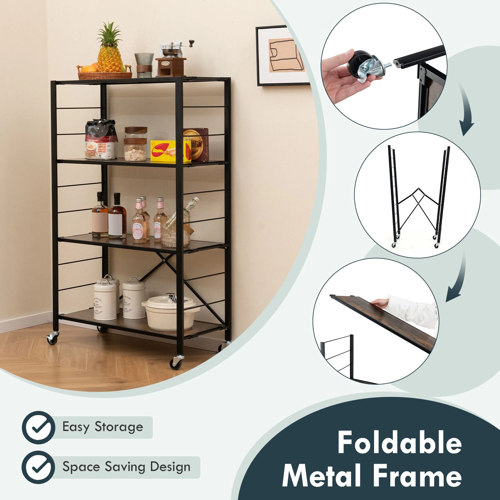 Slickblue 4-Tier Adjustable Storage Shelf with Wheels, 48" Tall