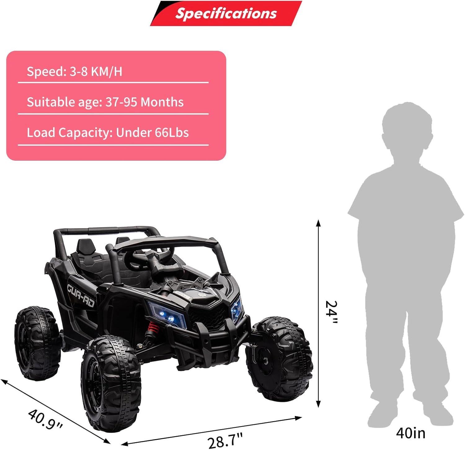 24V 2-Seater Kids Ride On UTV Car, Electric Vehicle w/Remote Control, LED Lights, Music, Suspension, EVA Wheels