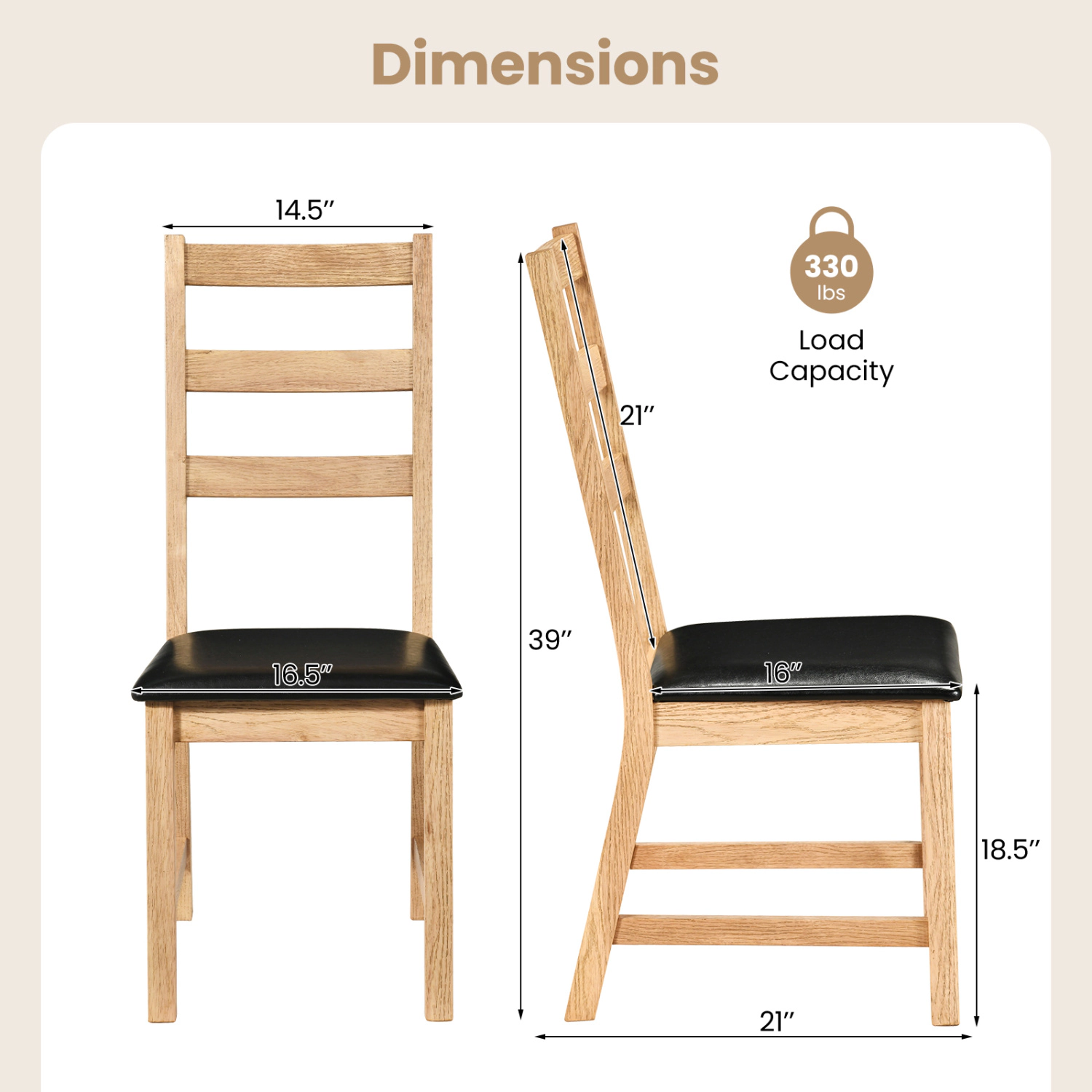 LJG Dining Chairs Set of 2 Farmhouse Dining Room Chairs with Hollowed Backrest