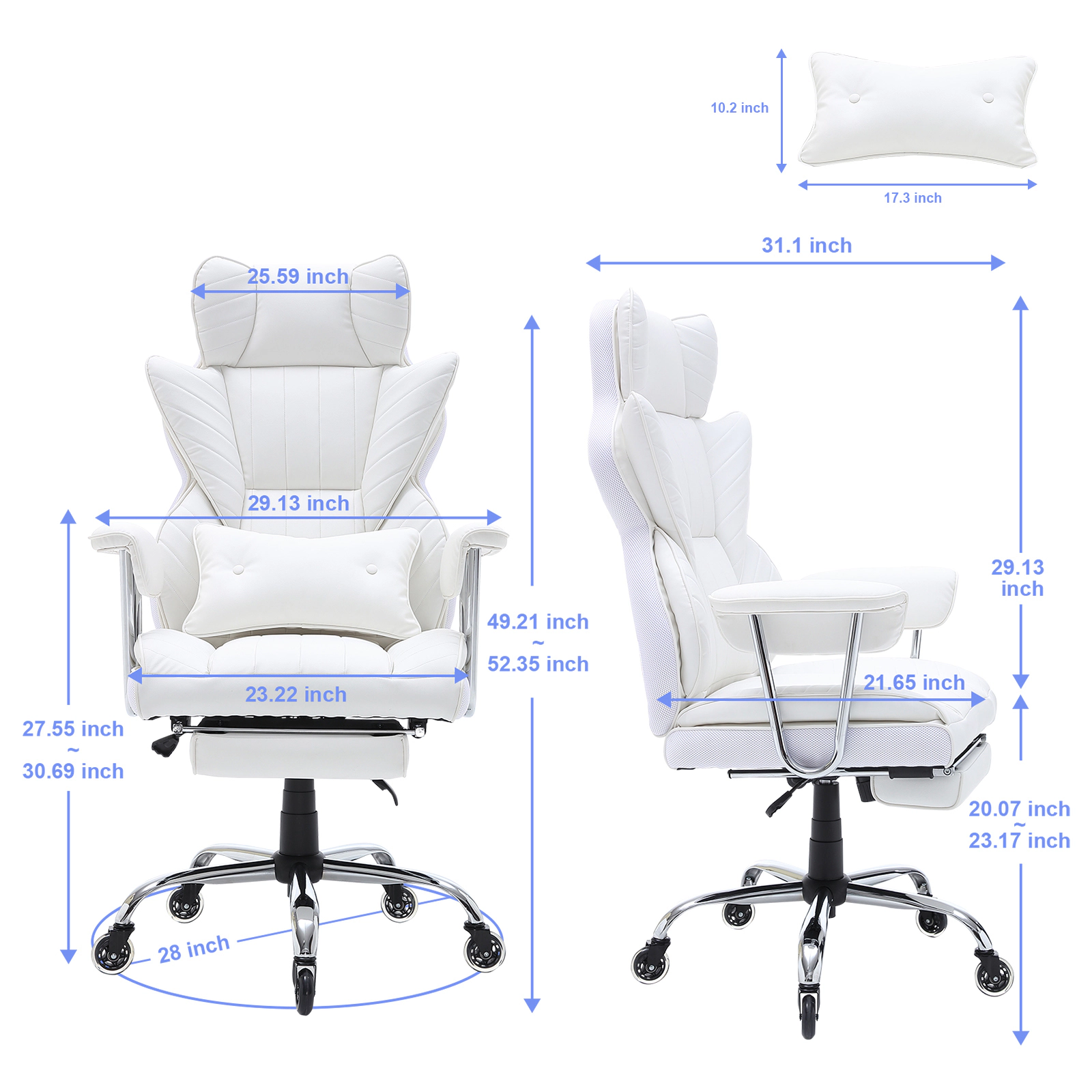 HONGGE Reclining Office Chair with Footrest Heavy Duty PU Leather Office Chair Executive Office Chairs with Lumbar