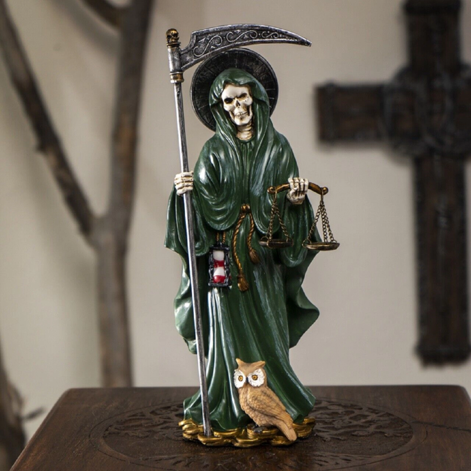 Pacific Giftware Santa Muerte Green Gown with Scale Figurine Death 10 Inch