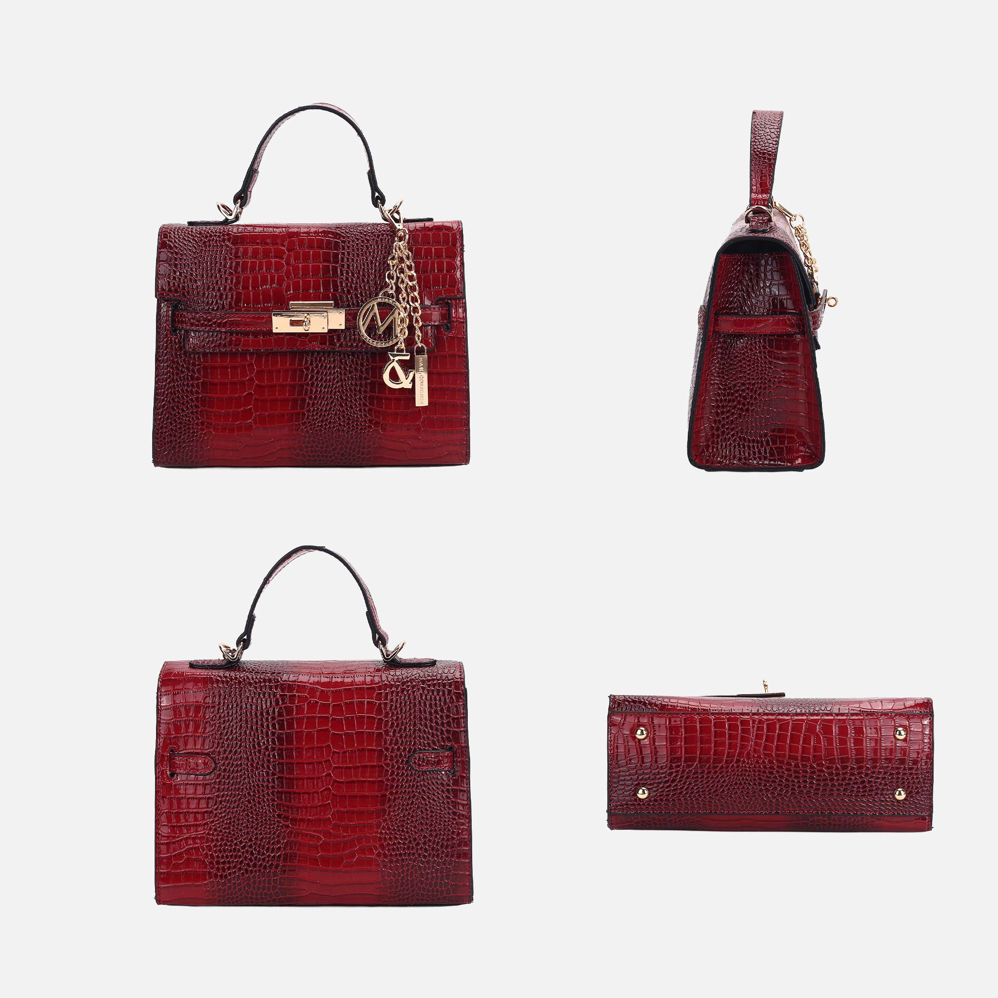 Mia K Collection Naomi Crocodile-Embossed Vegan Leather Satchel, Gold-Tone Hardware