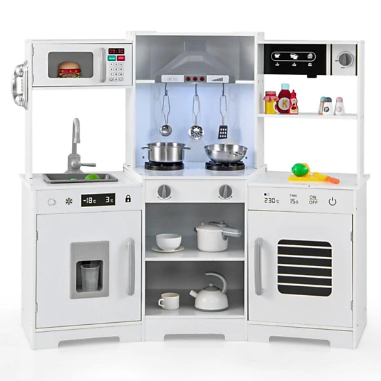 Hivvago Pretend Play Kitchen Wooden Toy Set With Range Hood Real Sounds And Lights