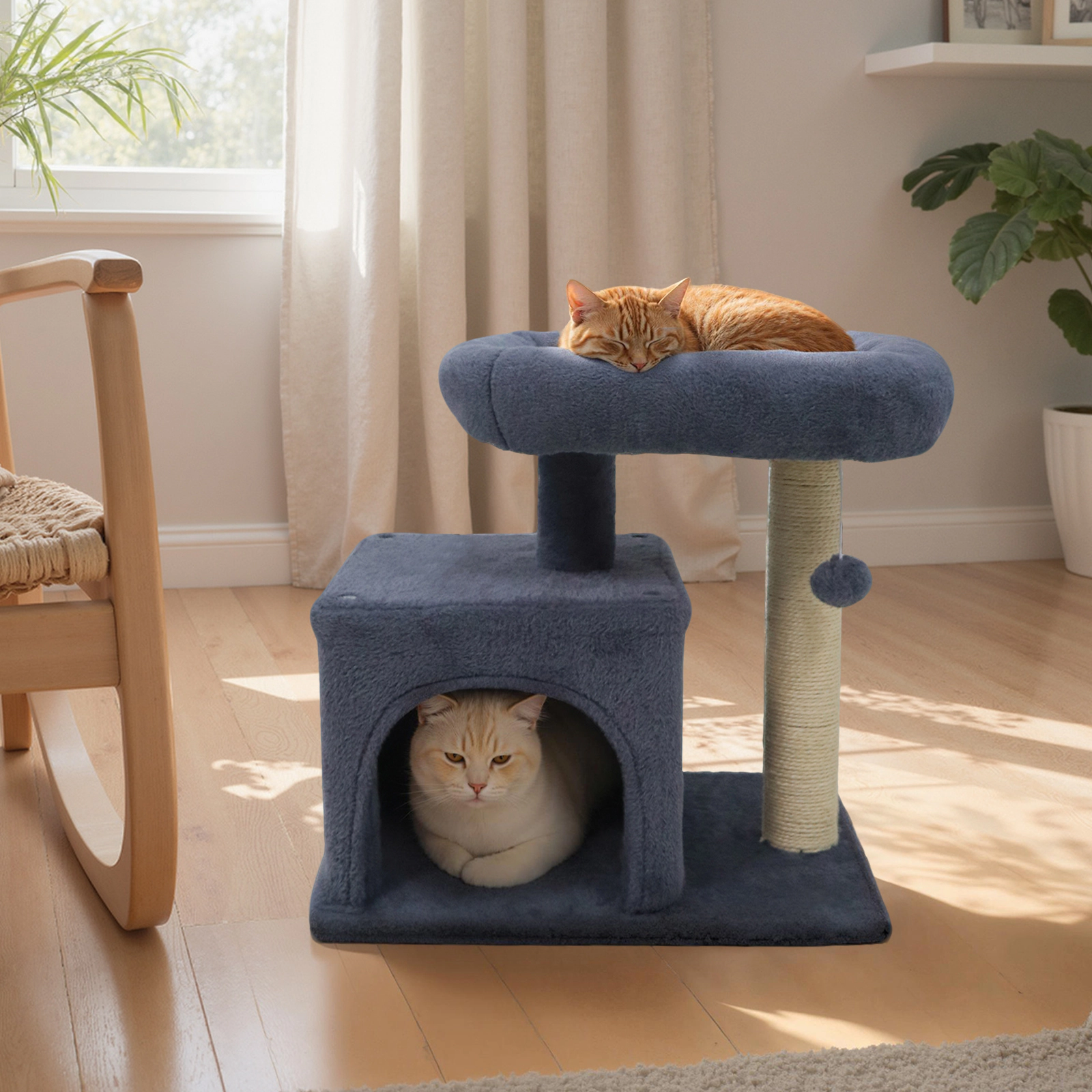 SUGIFT 19.5-in Dark Gray Small Cat Tree with Large Padded Plush Perch Condo Sisal Posts and Anti-Tip Strap