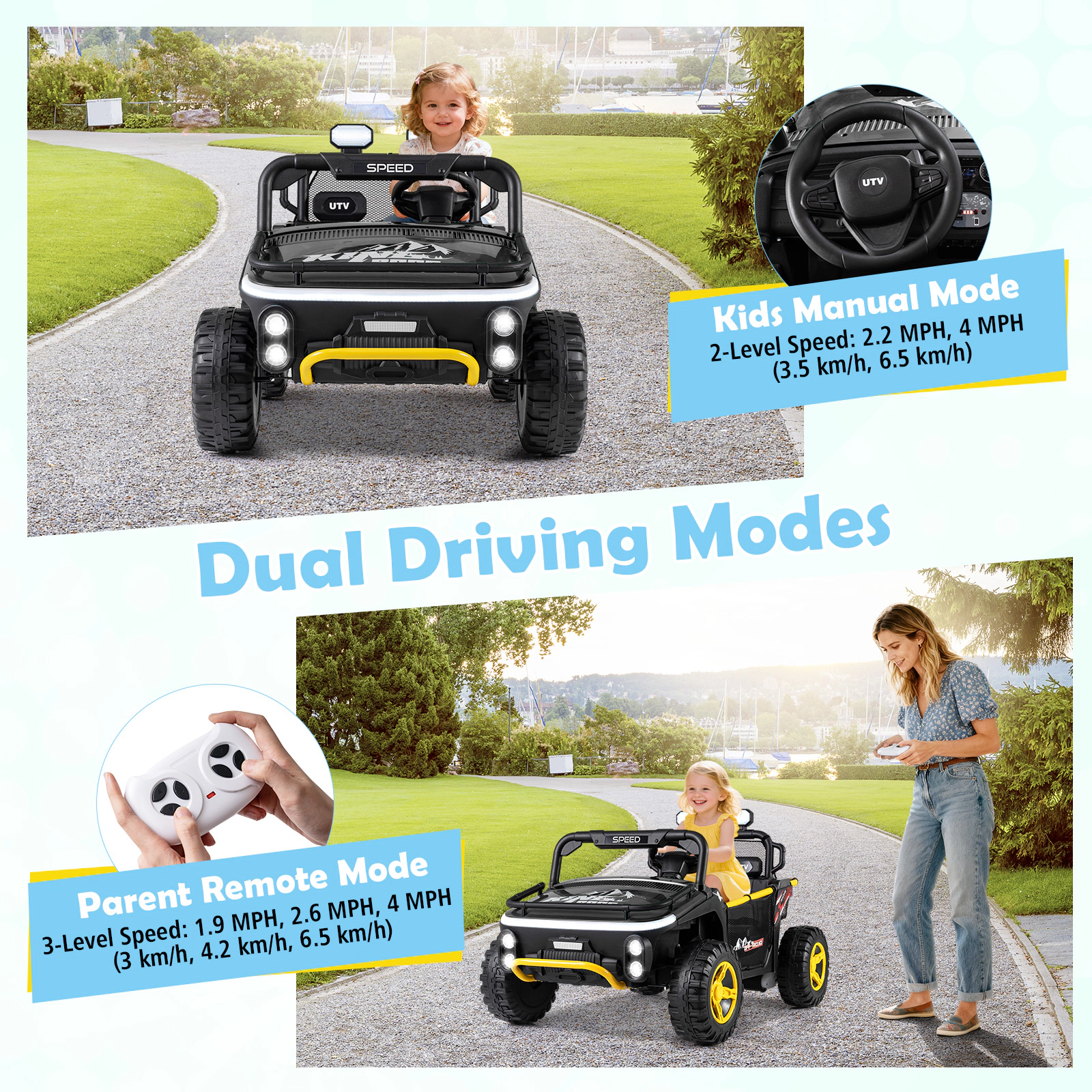 LJG 24V Ride on Toy for Kids 2 Seater Truck Car with Horn Music Story