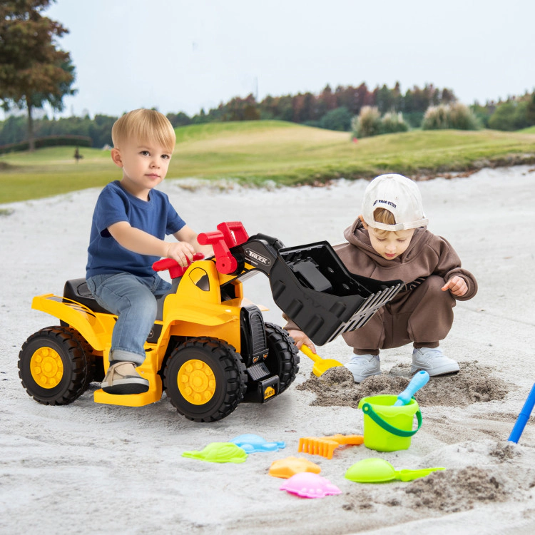 Hivvago 6V Kids Ride On Bulldozer With Folding Basketball Hoop And Balls